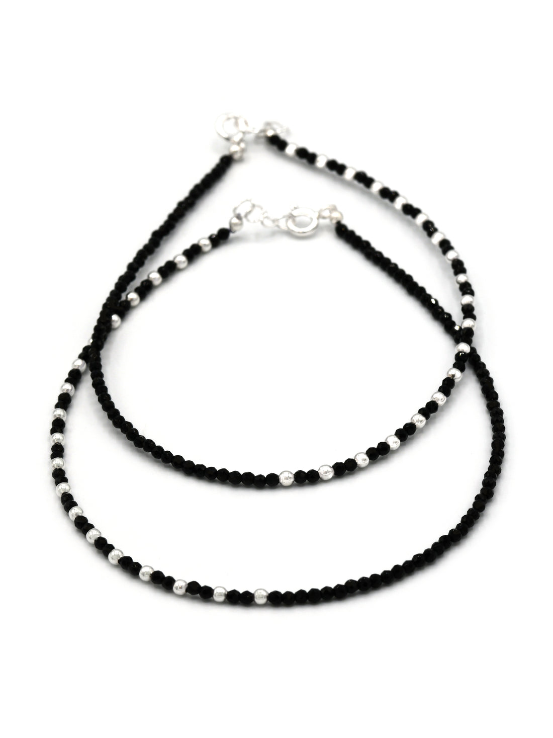 Sterling Silver Black Beads Anklets