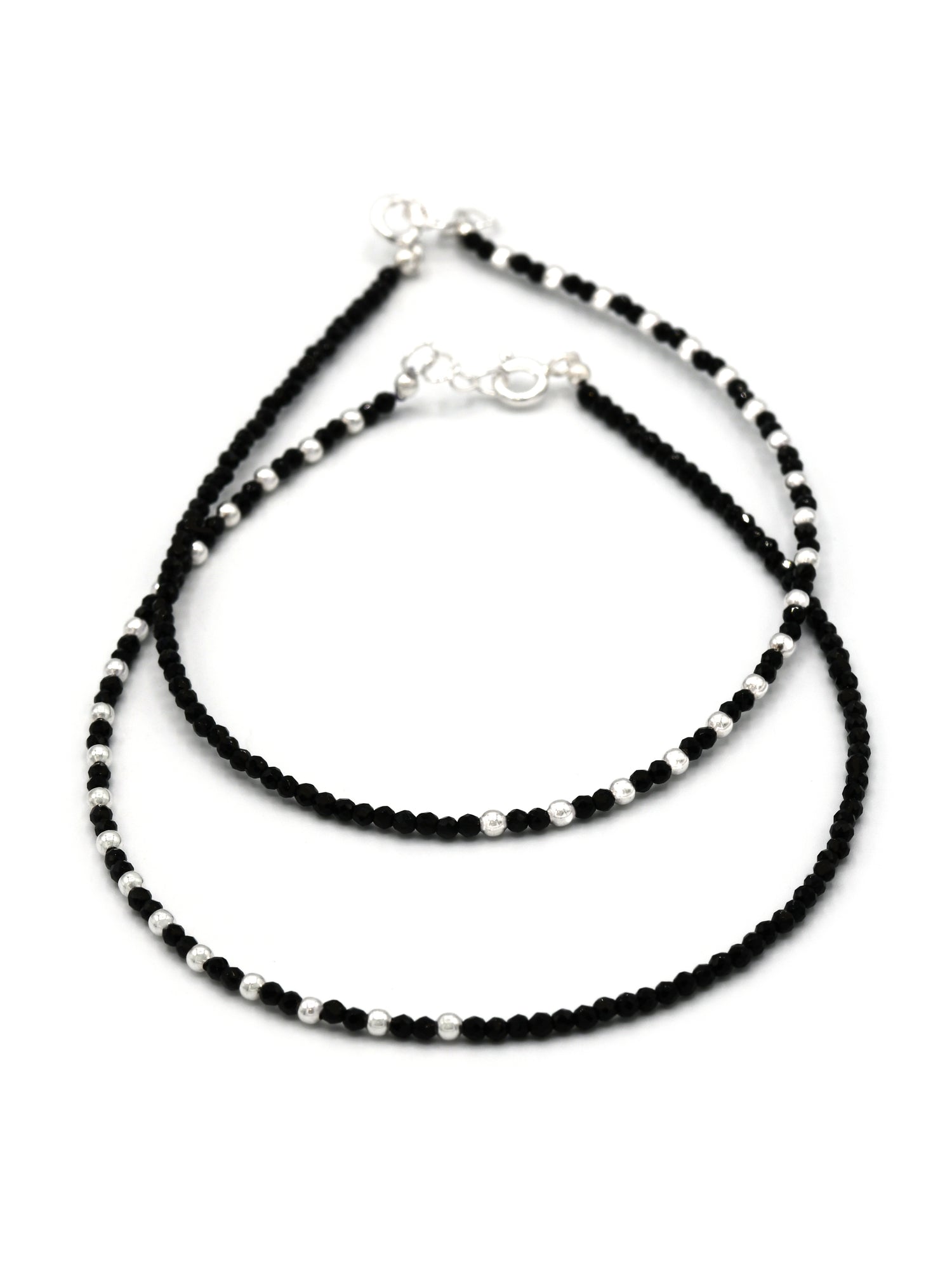 Sterling Silver Black Beads Anklets