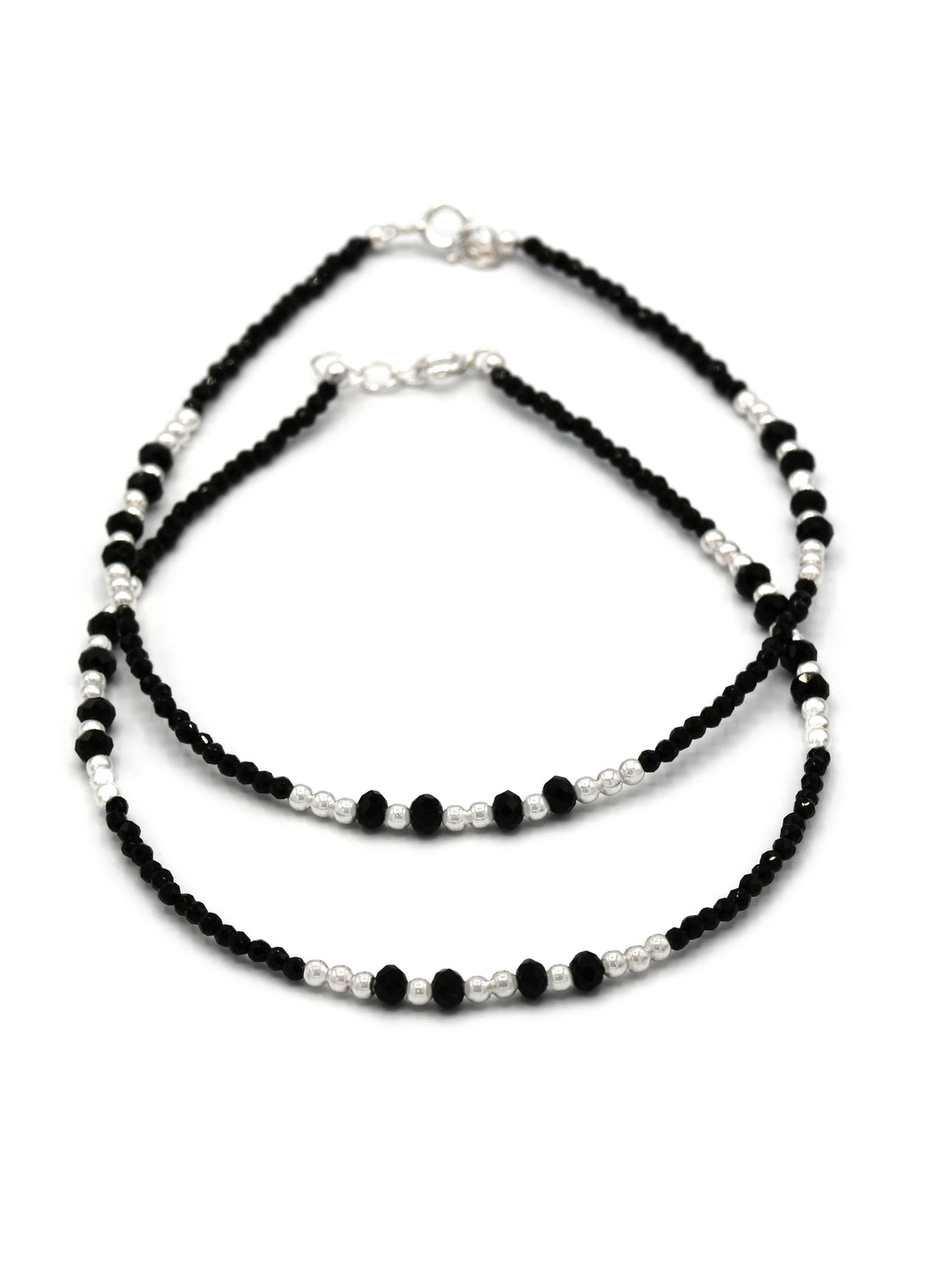 Sterling Silver Black Beads Anklets
