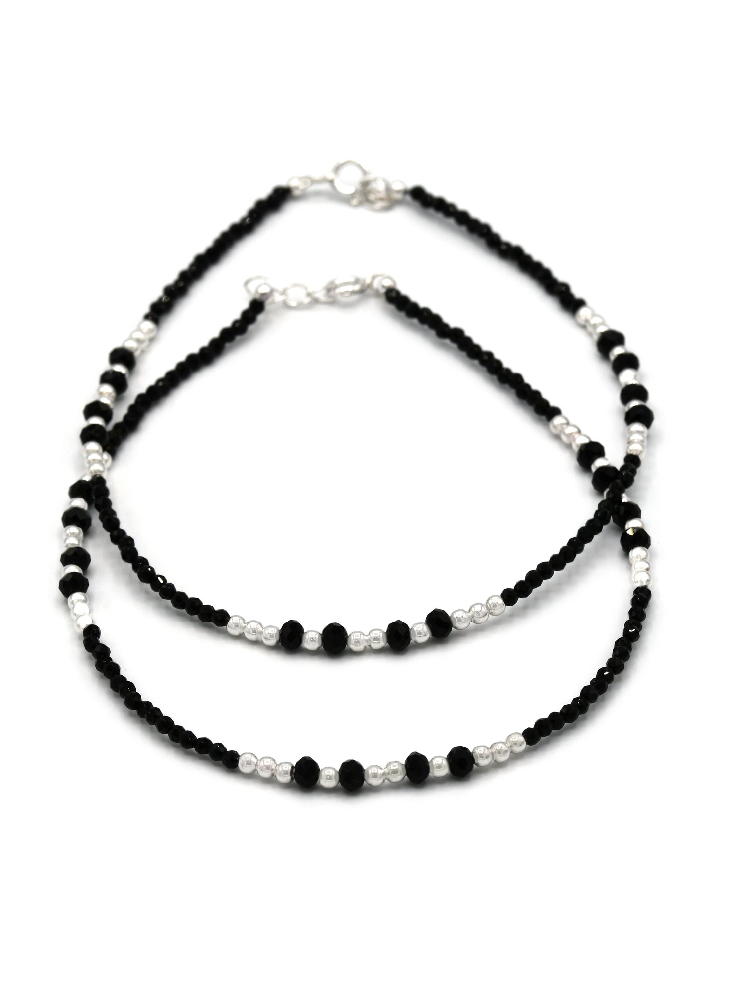 Sterling Silver Black Beads Anklets