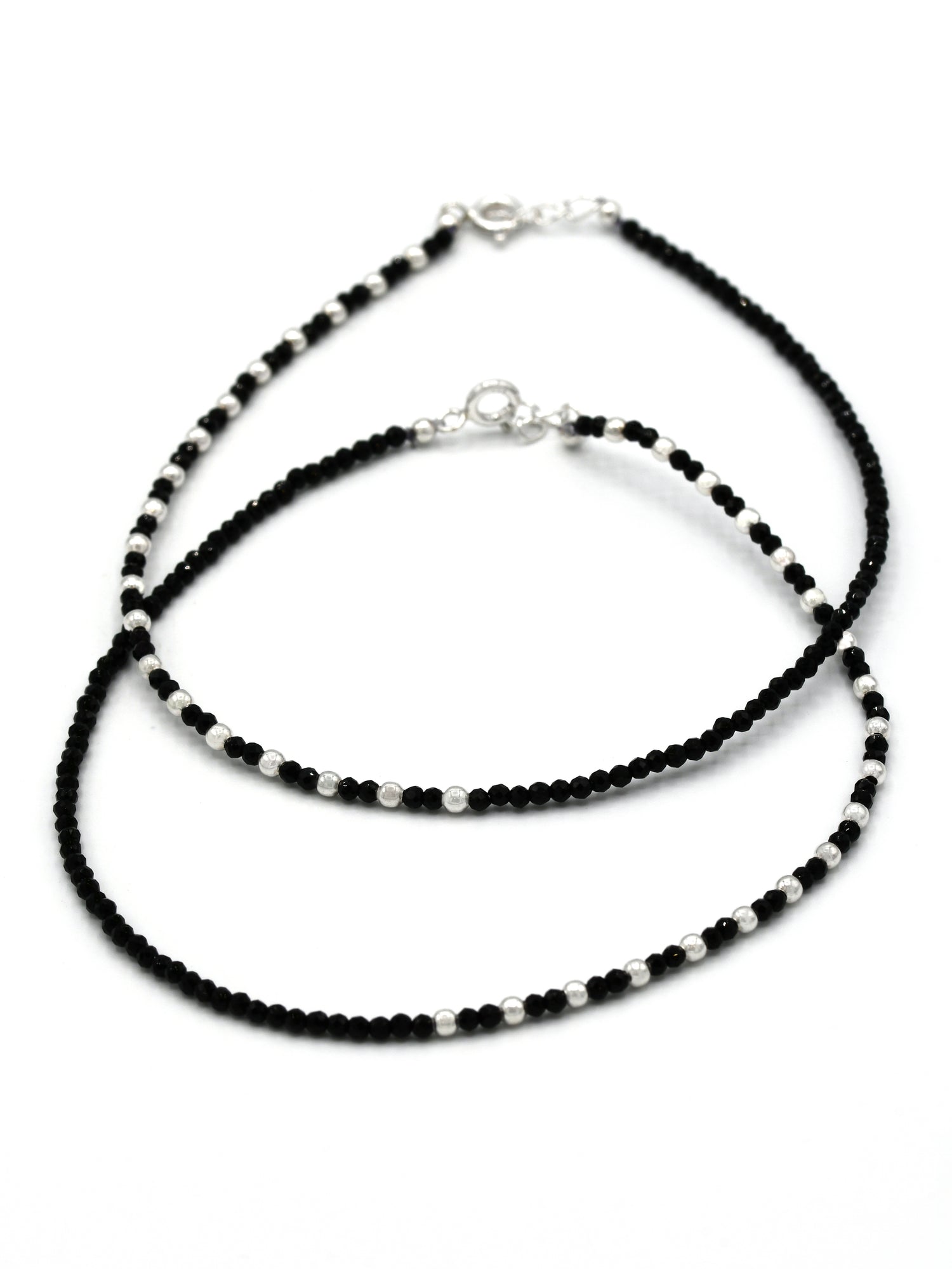 Sterling Silver Black Beads Anklets