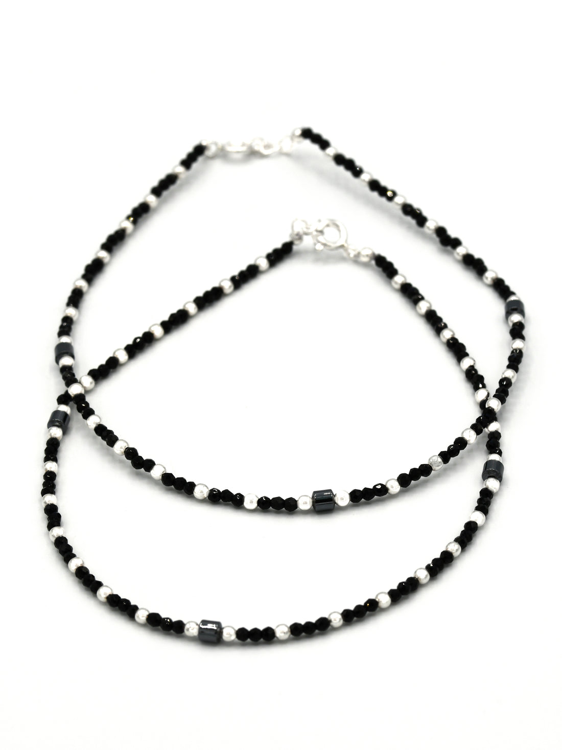 Sterling Silver Black Beads Anklets