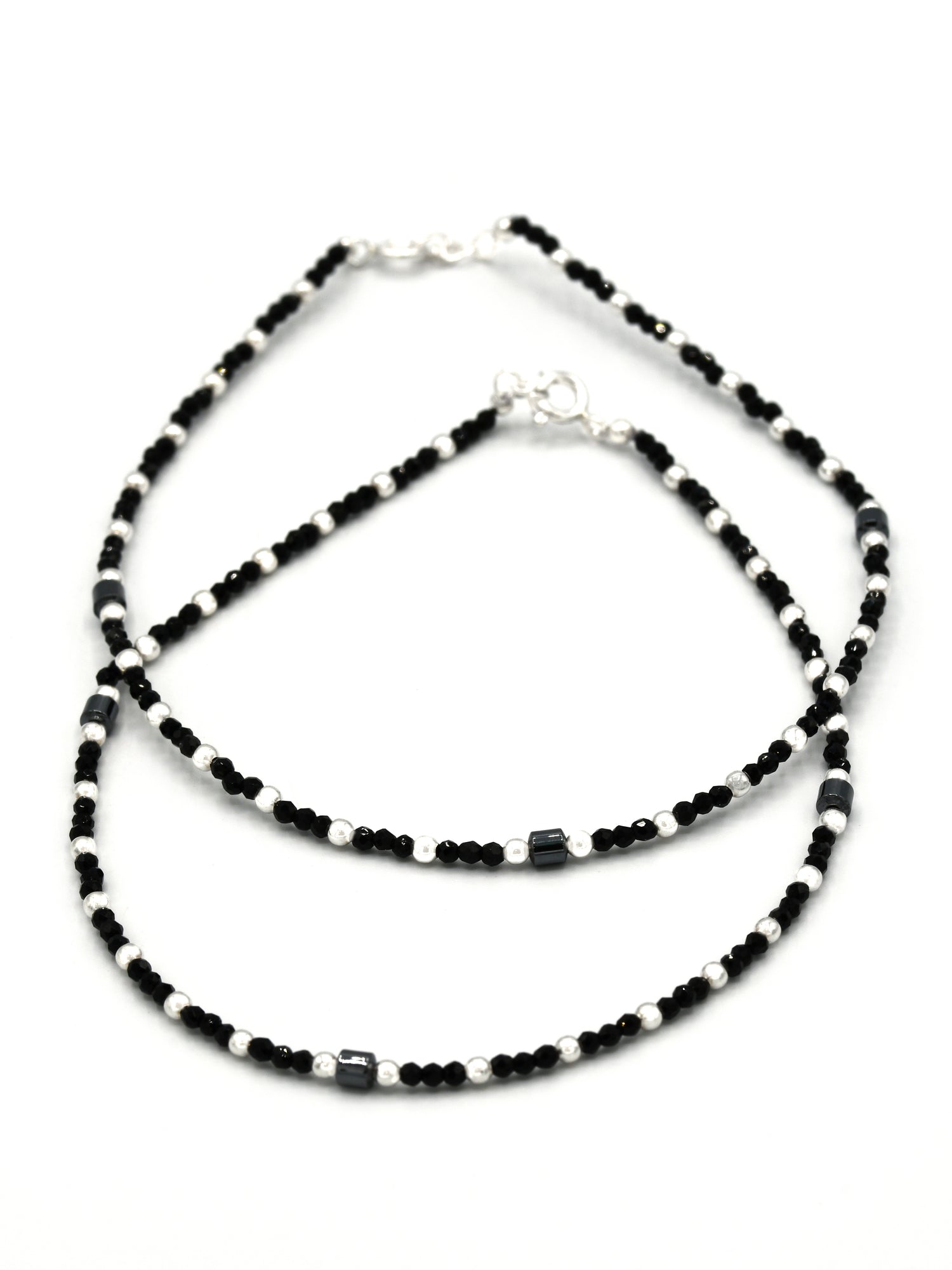 Sterling Silver Black Beads Anklets