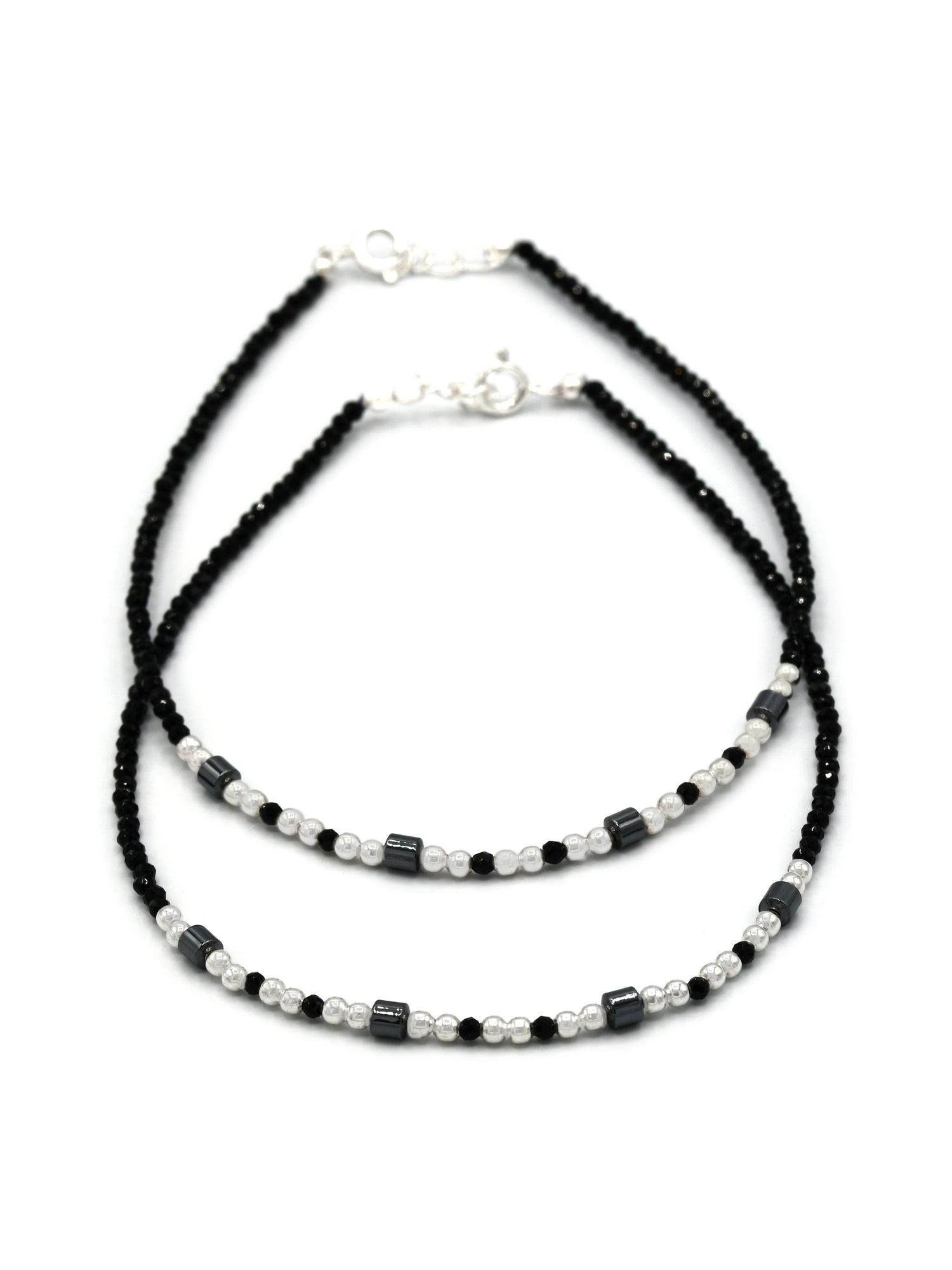 Sterling Silver Black Beads Anklets