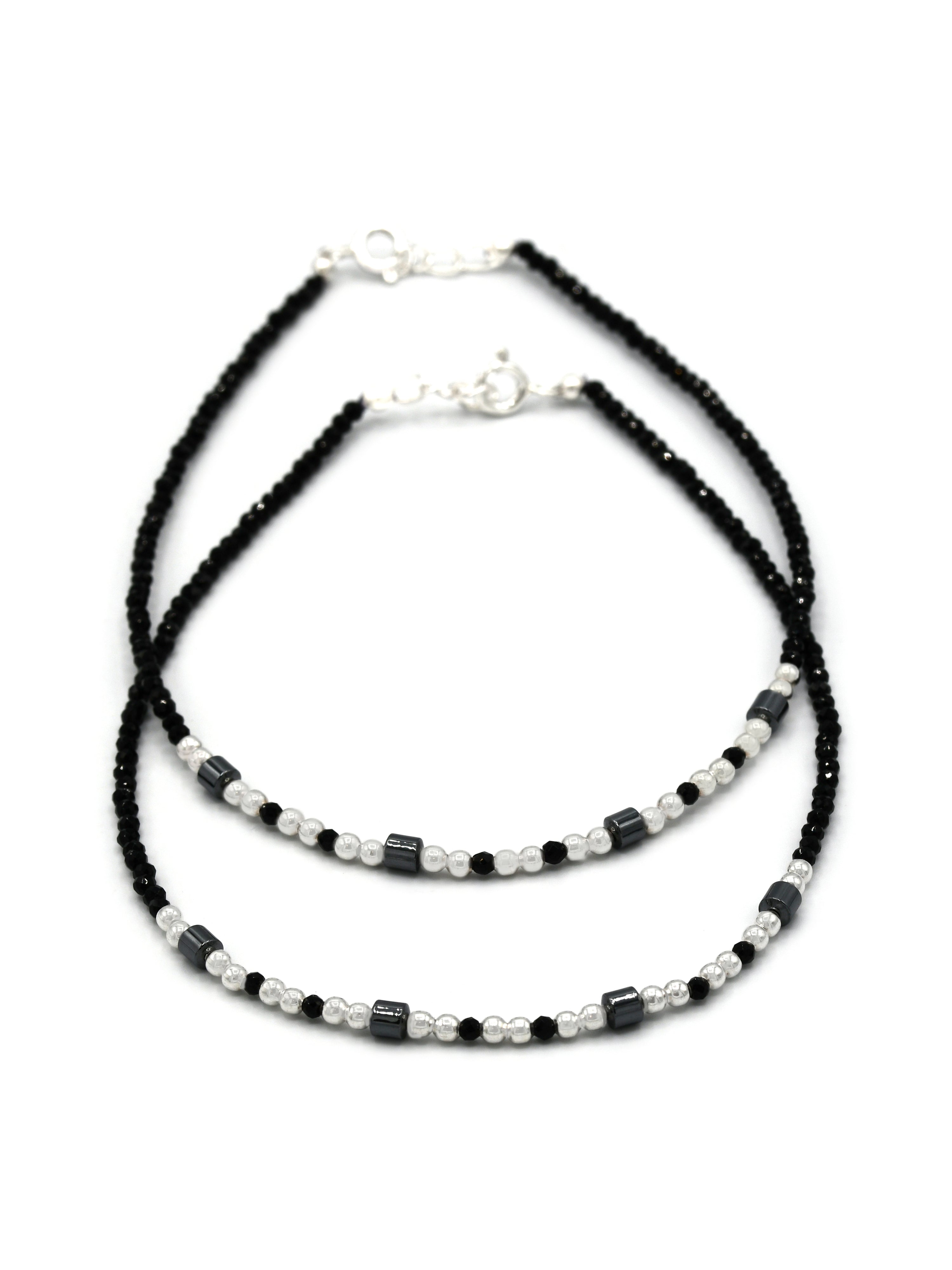 Sterling Silver Black Beads Anklets - Roop Darshan
