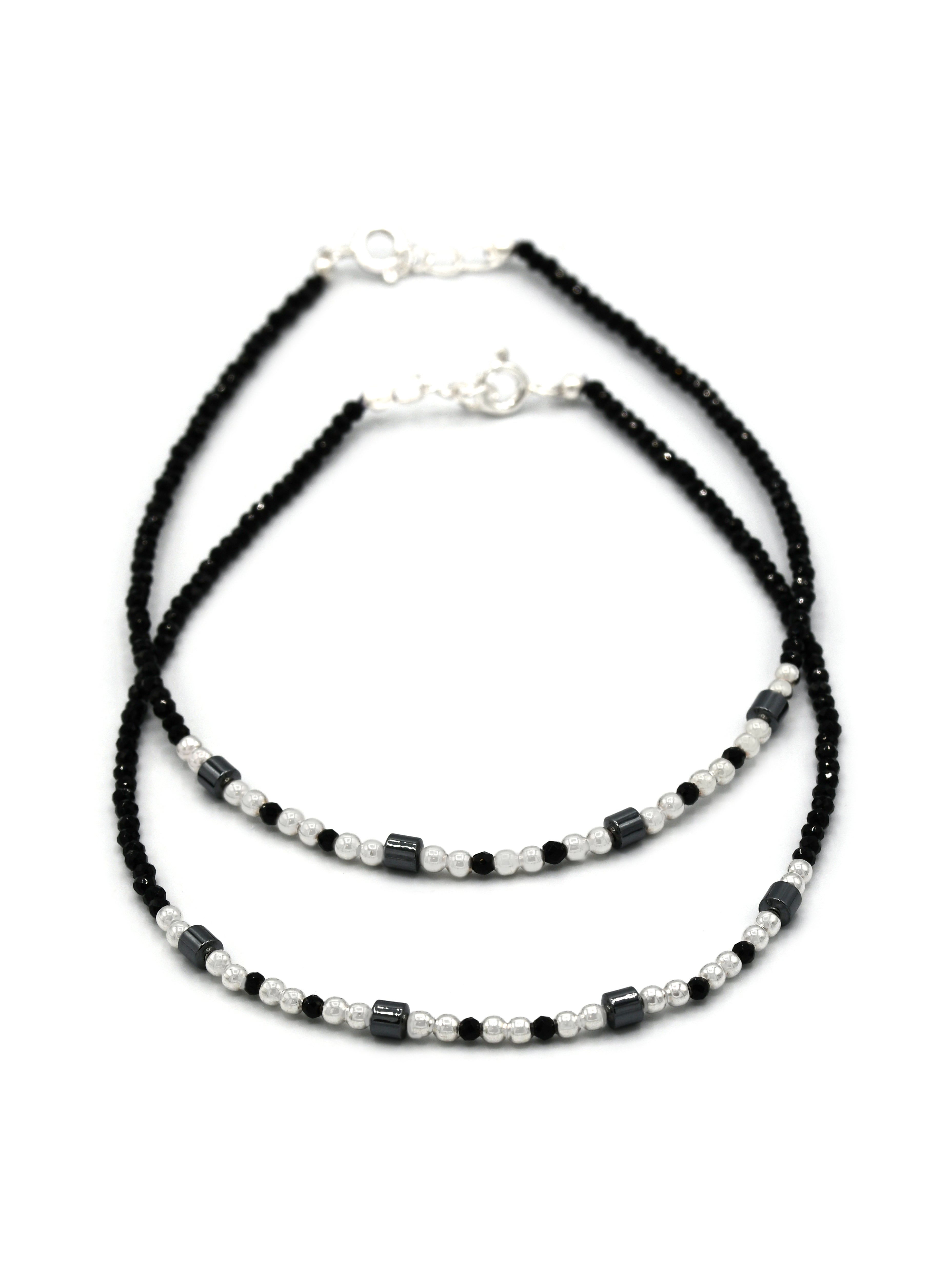 Sterling Silver Black Beads Anklets