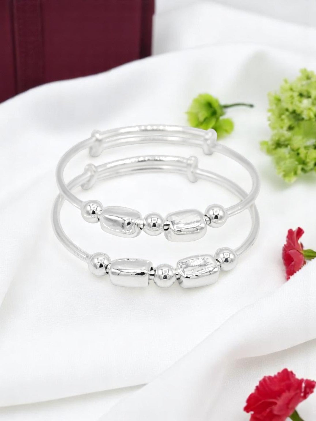 Silver Adjustable Pair Baby Bangle - Roop Darshan