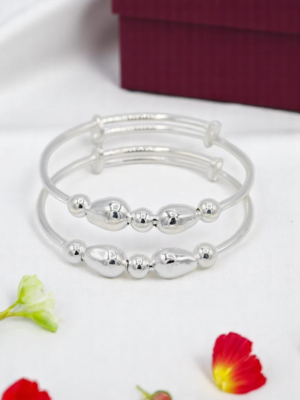 Silver Adjustable Pair Baby Bangle - Roop Darshan