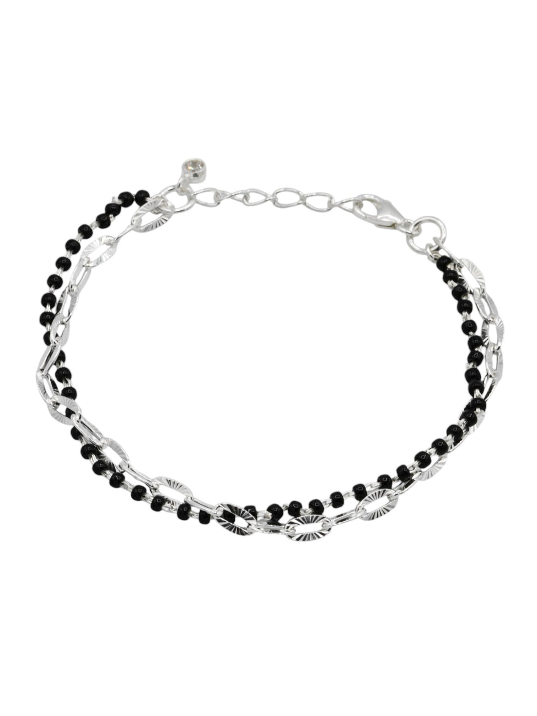 Sterling Silver Black Beads Ladies Bracelet - Roop Darshan