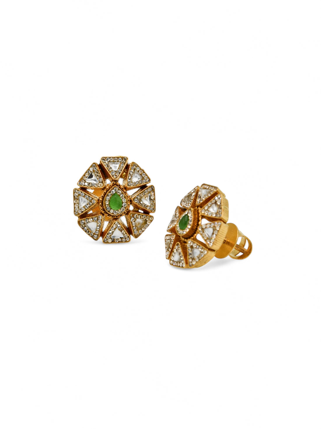 22ct Gold Antique CZ Kundan Earrings - Roop Darshan