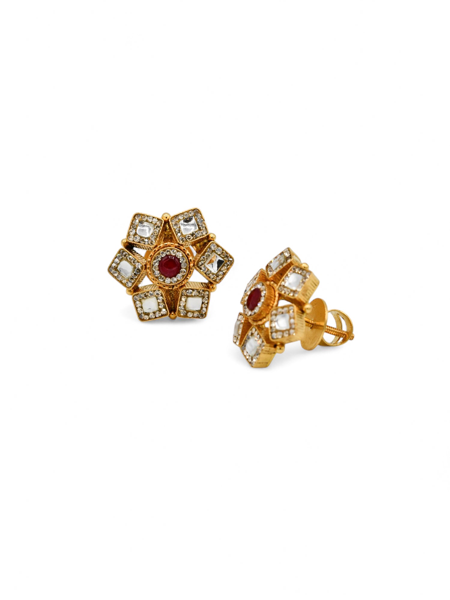 22ct Gold Antique CZ Kundan Earrings