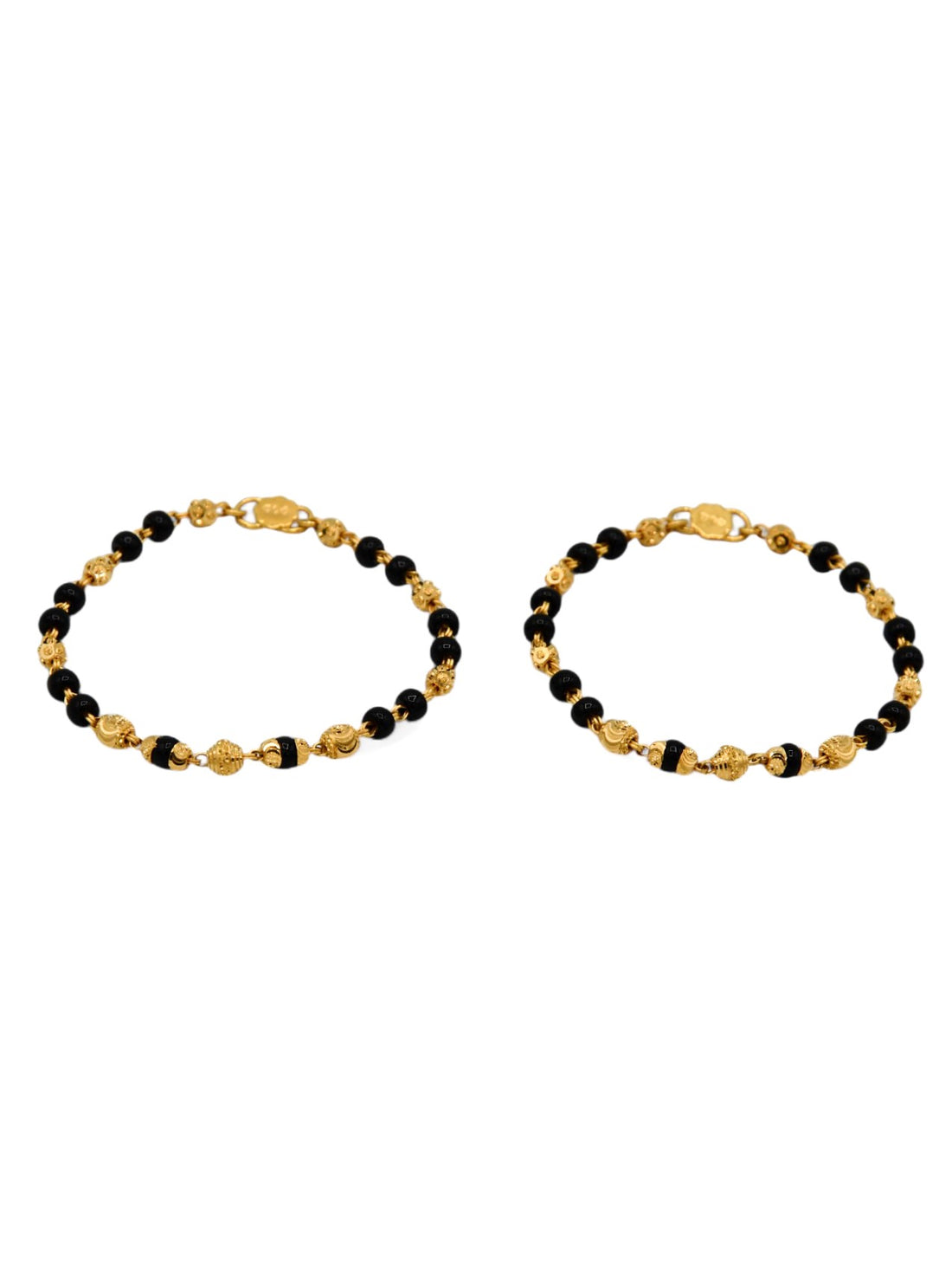 22ct Gold Ball Black Beads Baby Bracelet - Roop Darshan