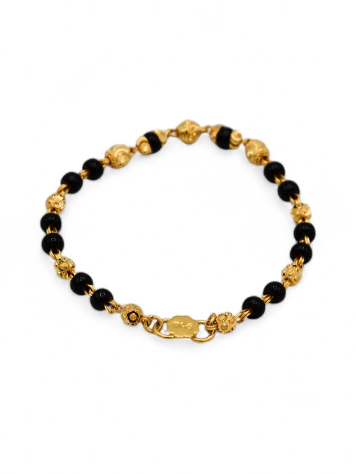 22ct Gold Ball Black Beads Baby Bracelet - Roop Darshan