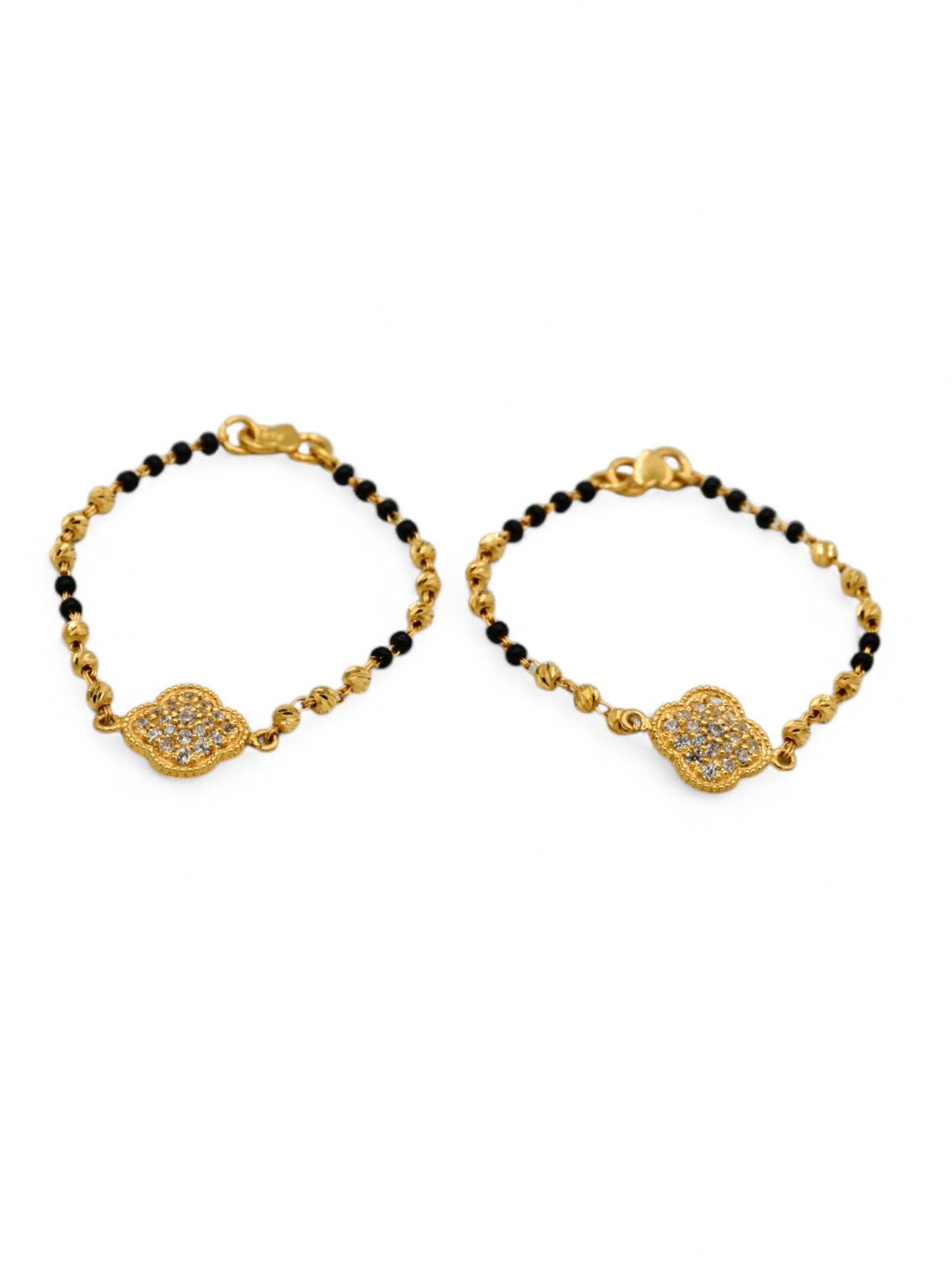 22ct Gold CZ Black Beads Ball Pair Baby Bracelet - Roop Darshan