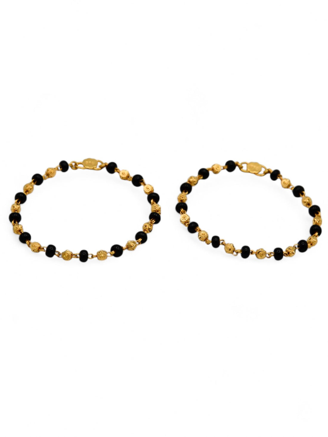 22ct Gold Ball Black Beads Baby Bracelet - Roop Darshan