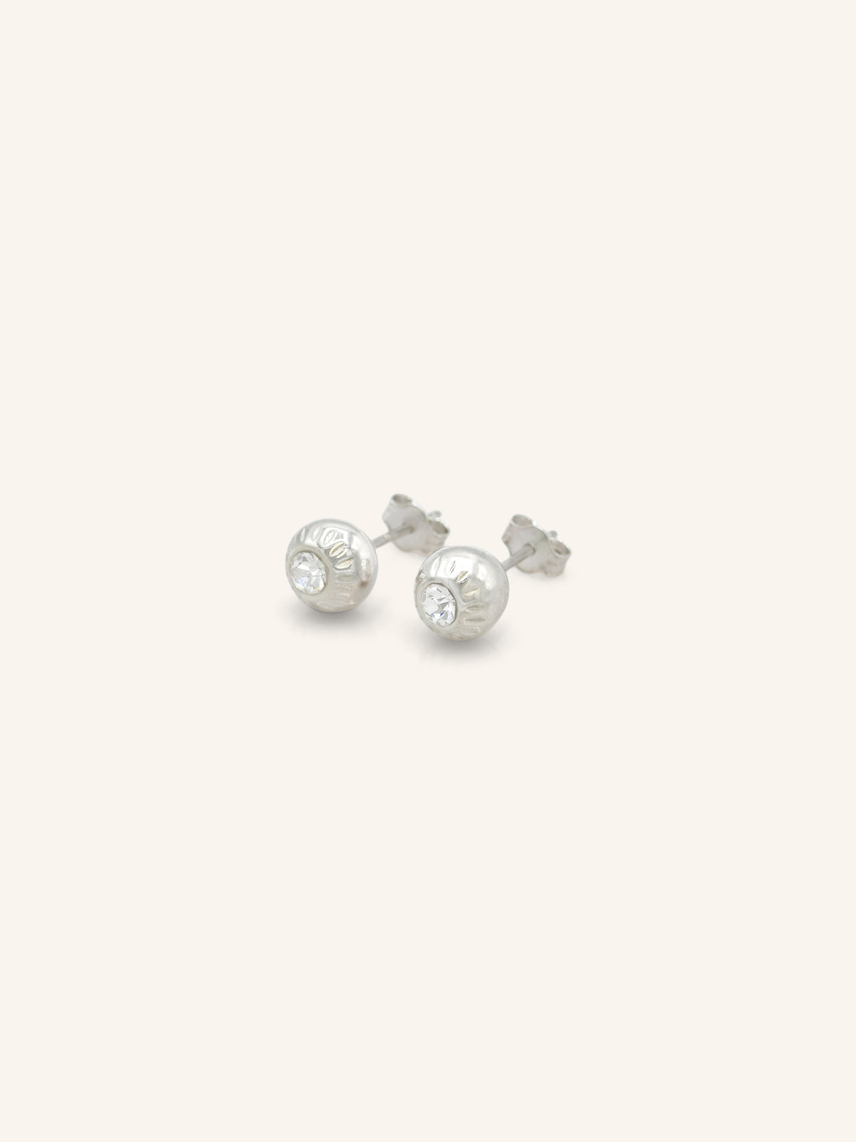 CZ Textured Ball Sterling Silver Studs