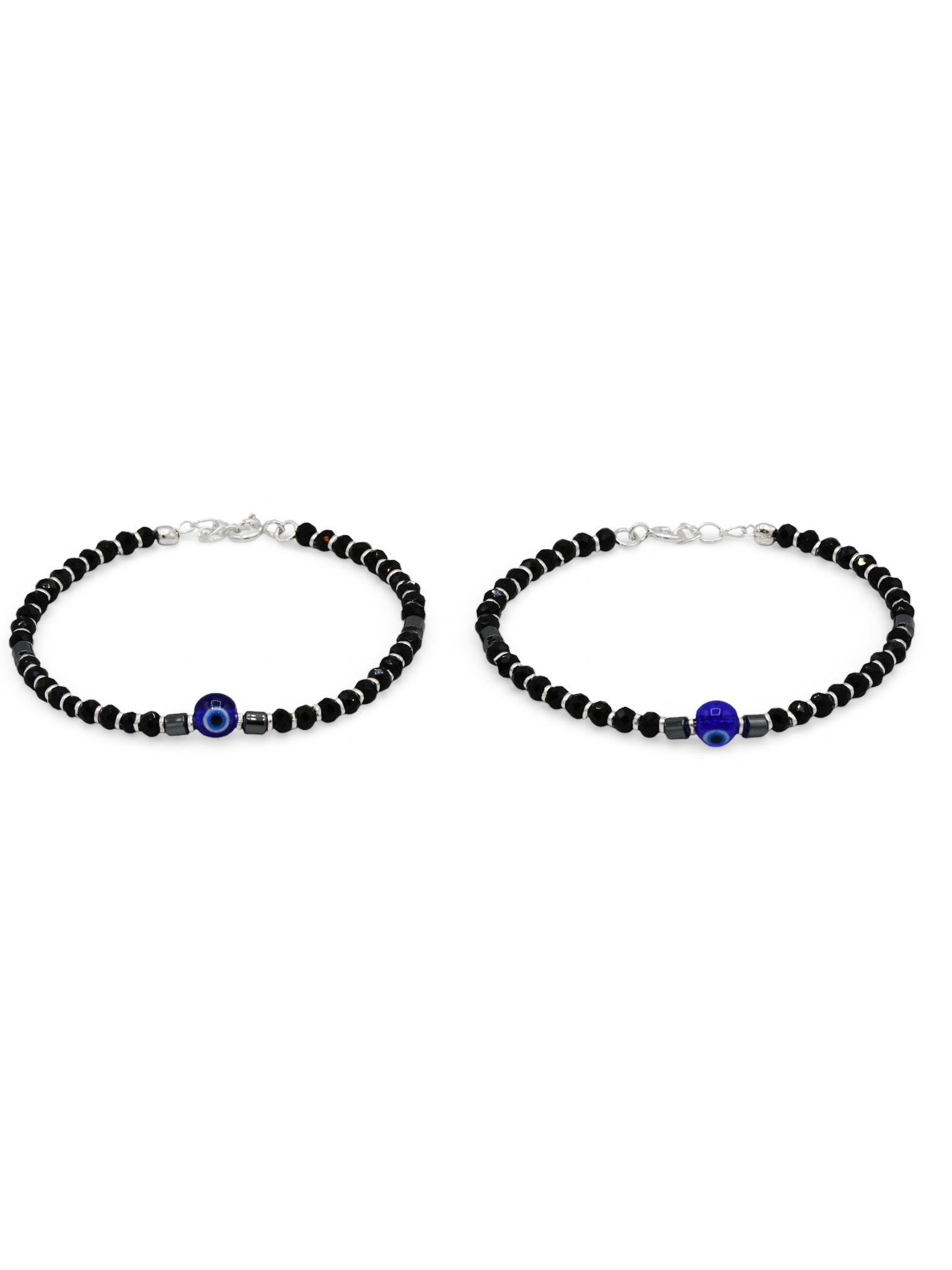 Sterling Silver Black Beads Pair Evil Eye Baby Bracelet - Roop Darshan