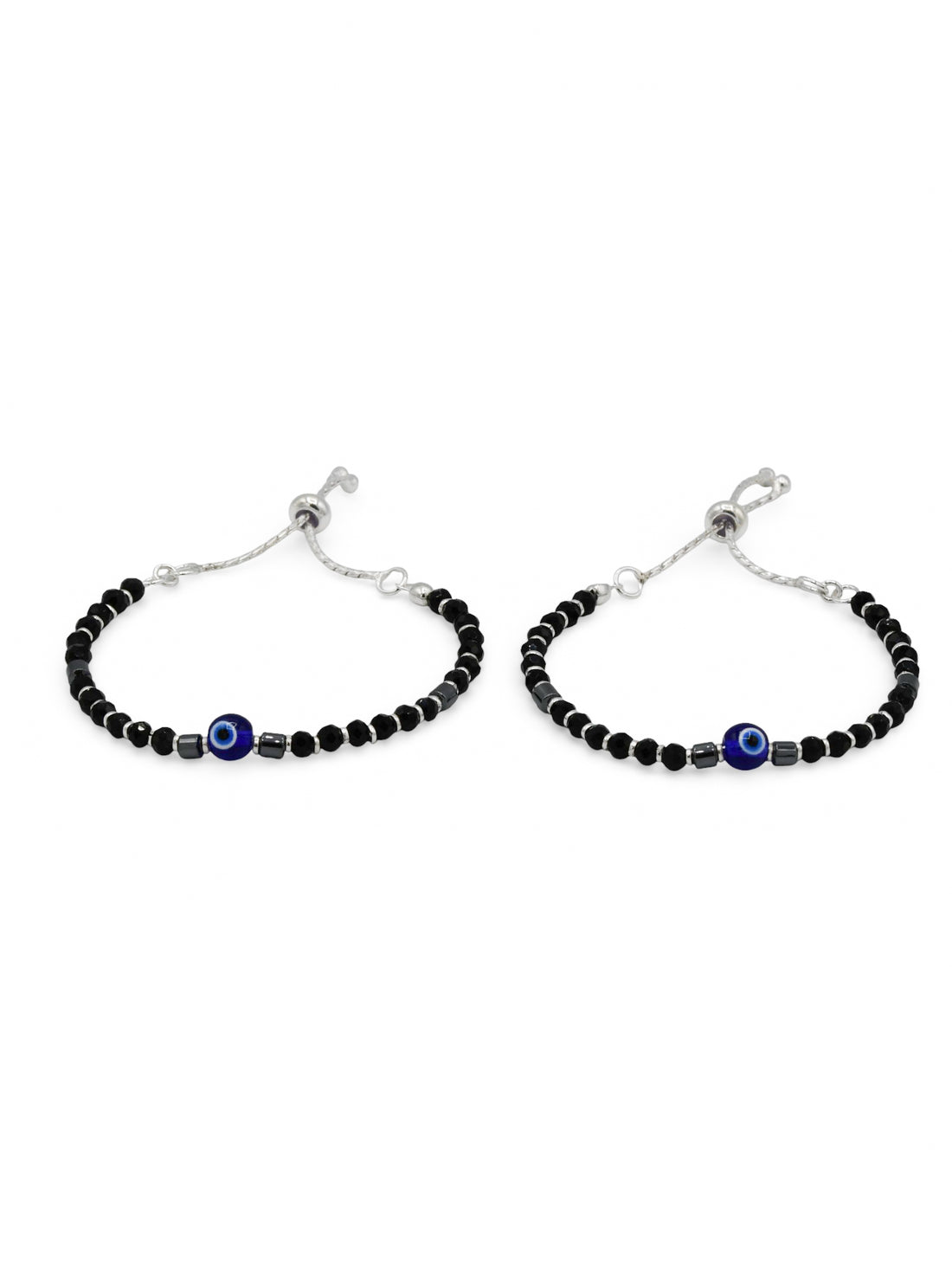 Sterling Silver Black Beads Evil Eye Pair Baby Bracelet - Roop Darshan