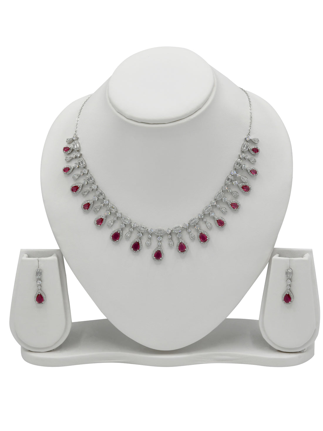 Sterling Silver CZ Necklace Set - Roop Darshan