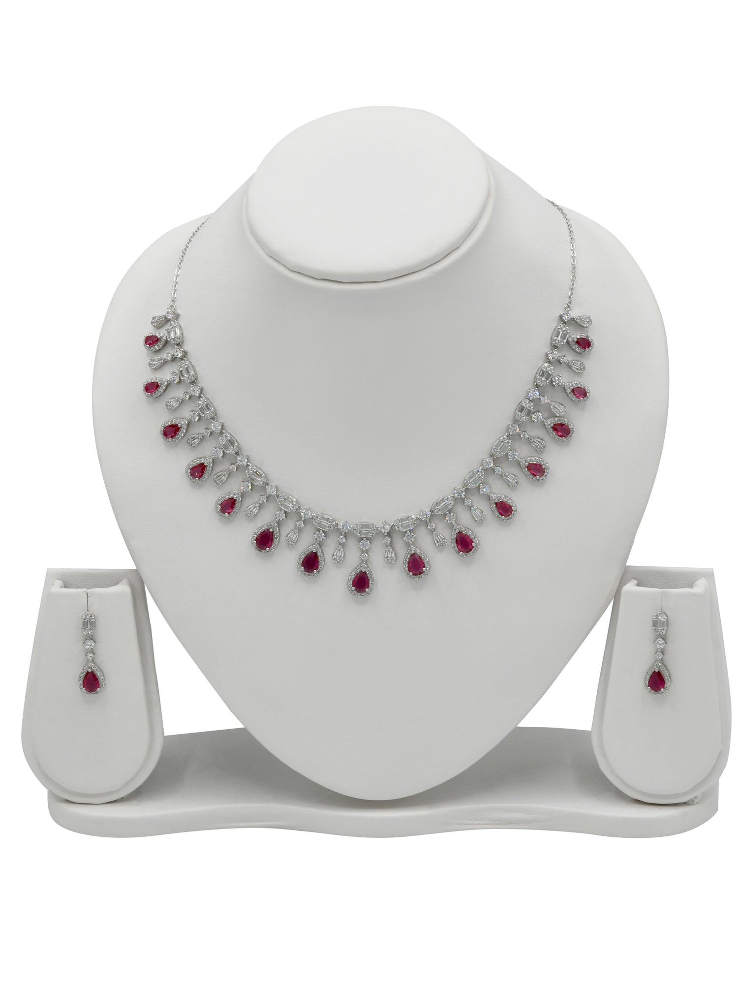 Sterling Silver CZ Necklace Set - Roop Darshan