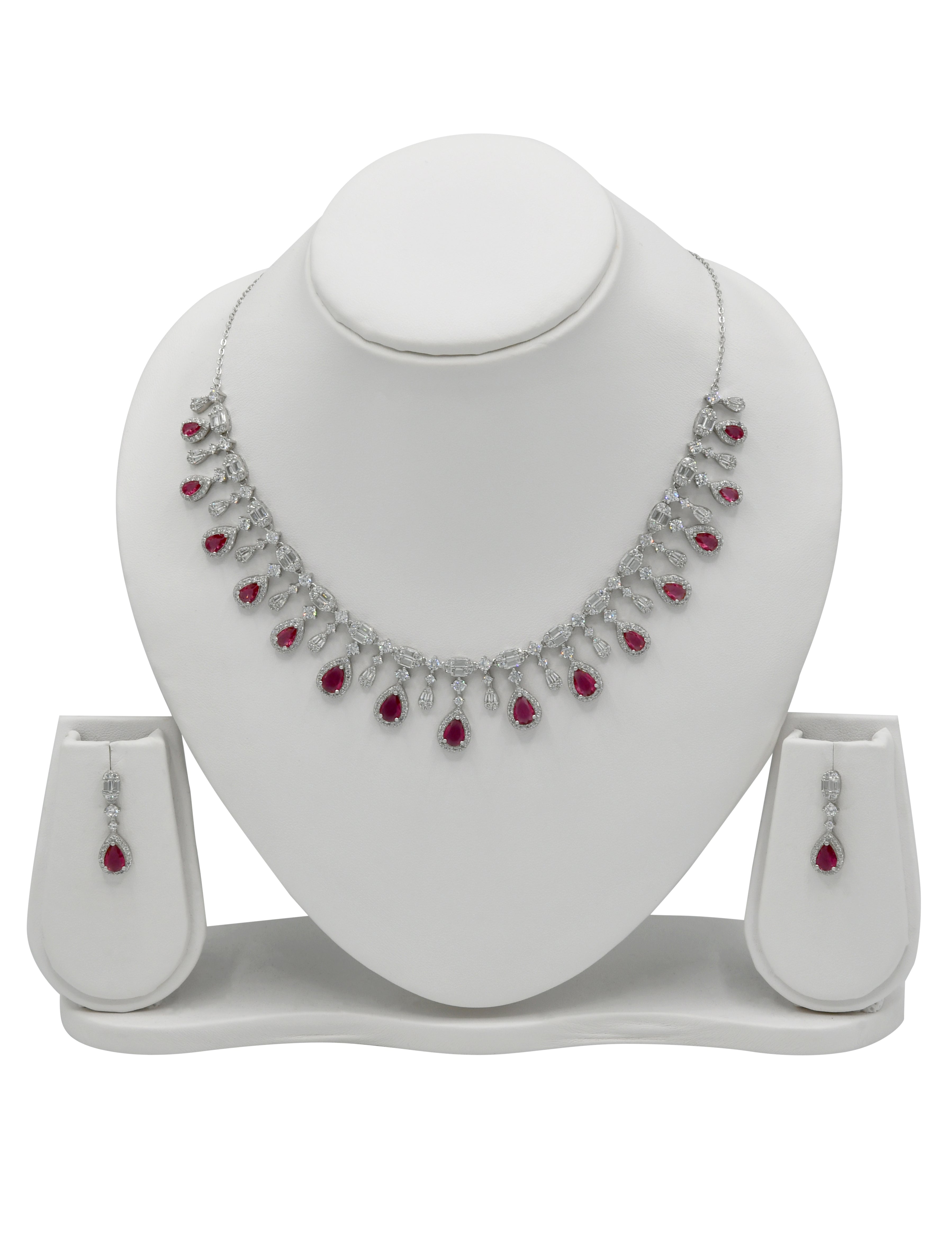 Sterling Silver CZ Necklace Set - Roop Darshan