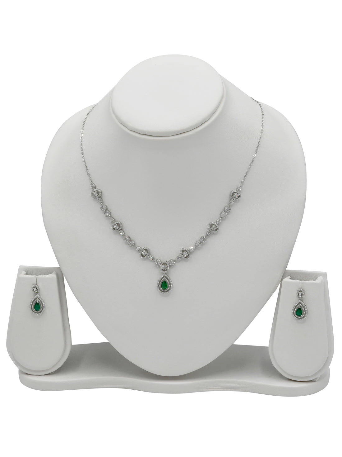 Sterling Silver CZ Necklace Set - Roop Darshan