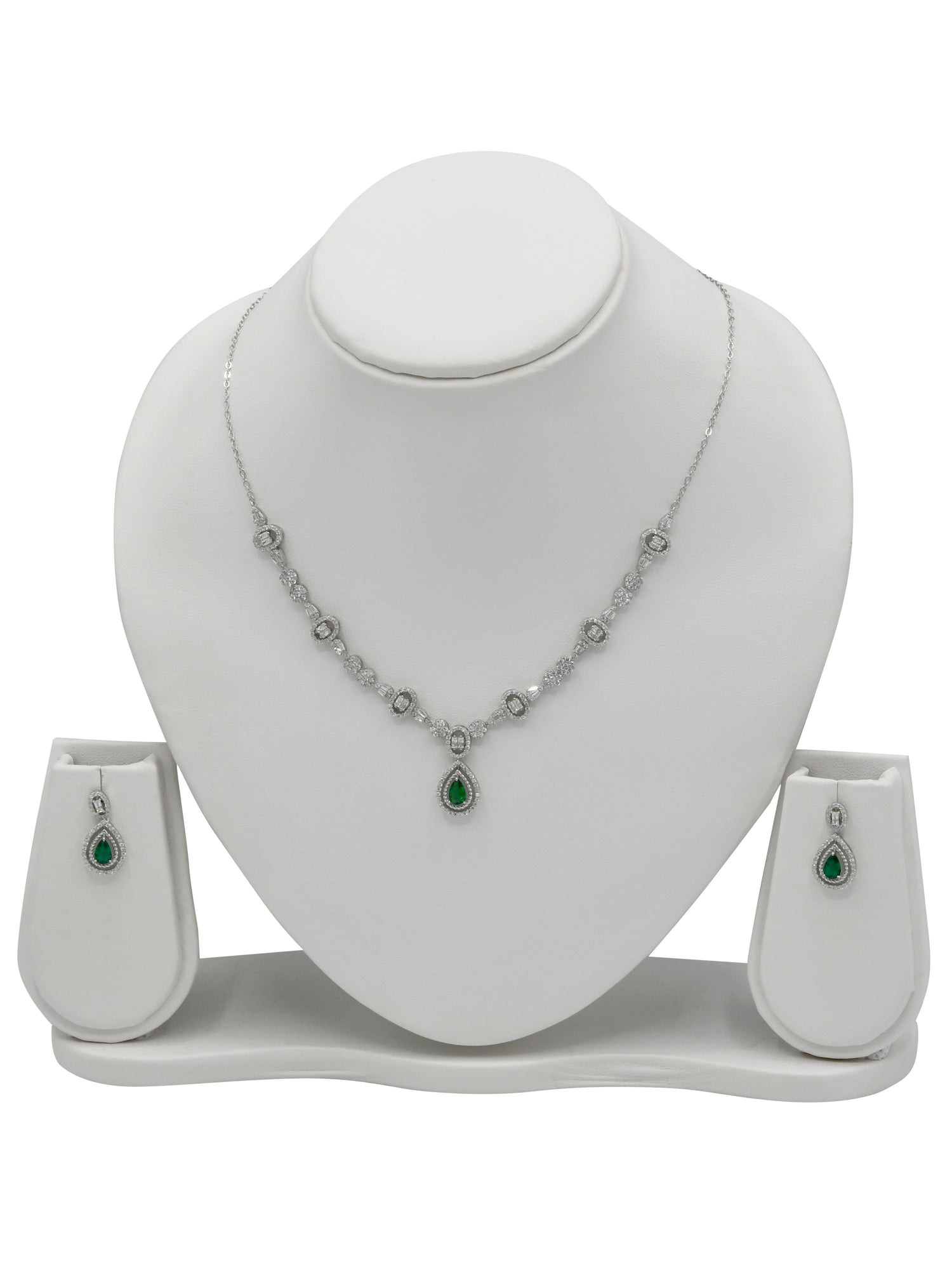Sterling Silver CZ Necklace Set - Roop Darshan
