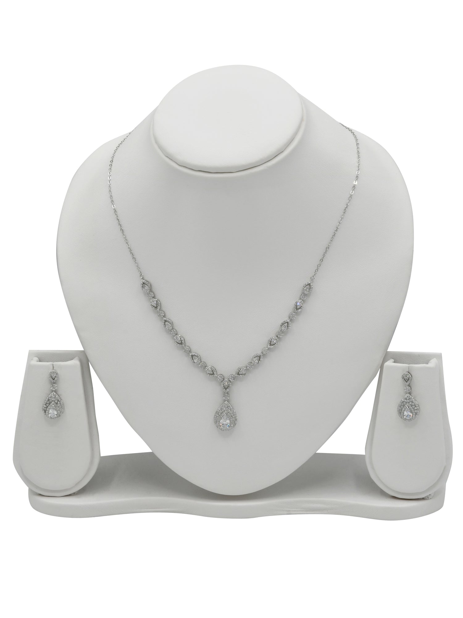 Sterling Silver CZ Necklace Set - Roop Darshan