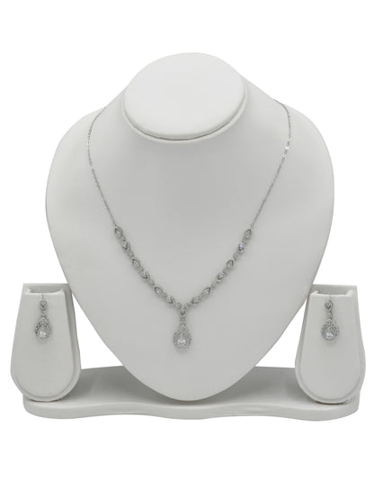 Sterling Silver CZ Necklace Set - Roop Darshan
