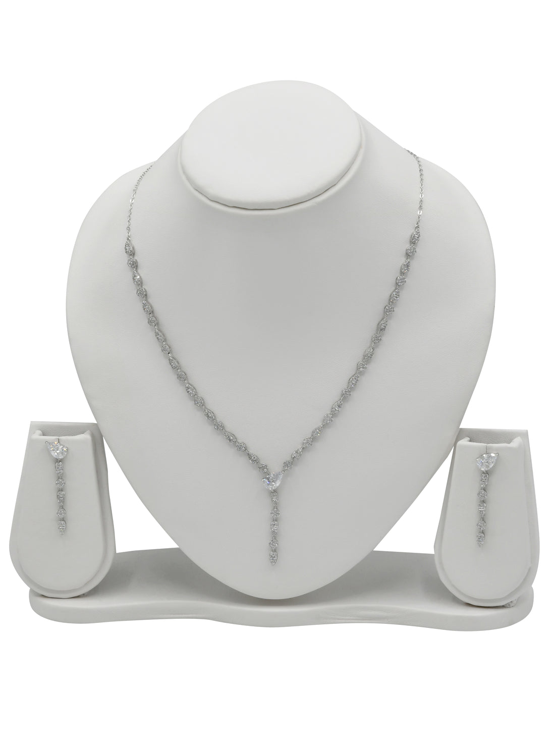 Sterling Silver CZ Necklace Set - Roop Darshan