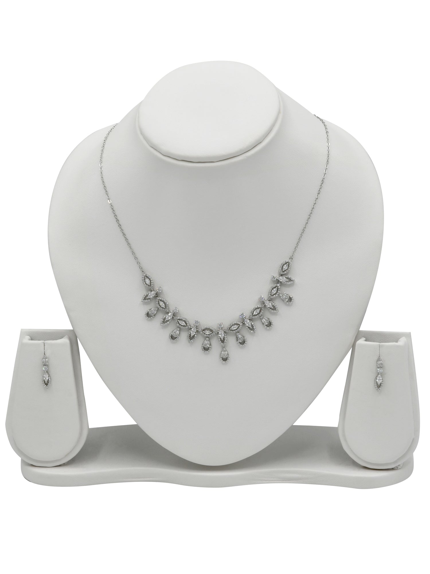 Sterling Silver CZ Necklace Set - Roop Darshan