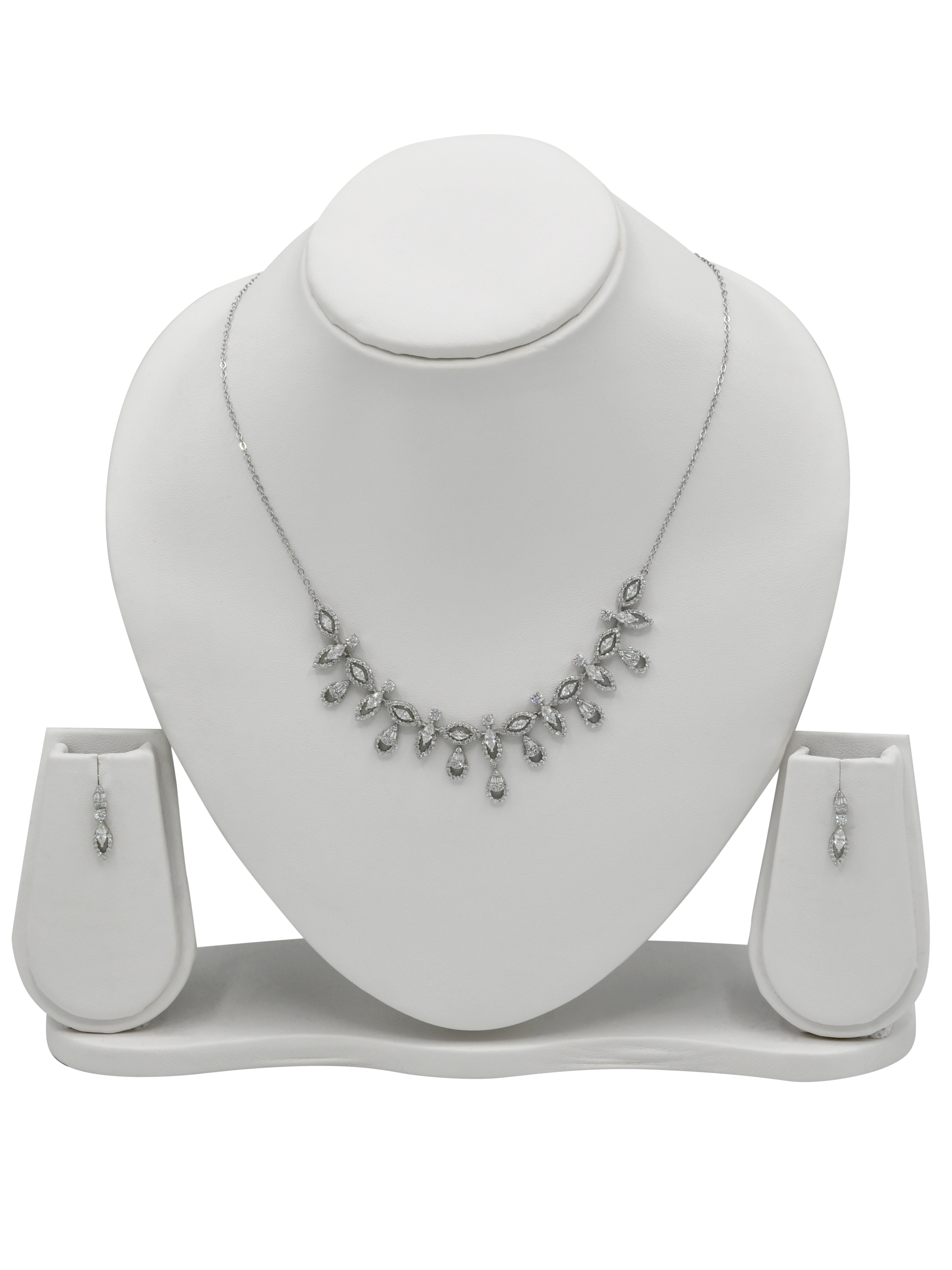 Sterling Silver CZ Necklace Set - Roop Darshan