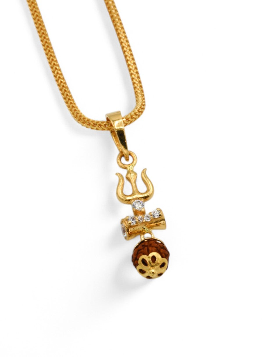 22ct Gold CZ Trishul Rudraksh Pendant
