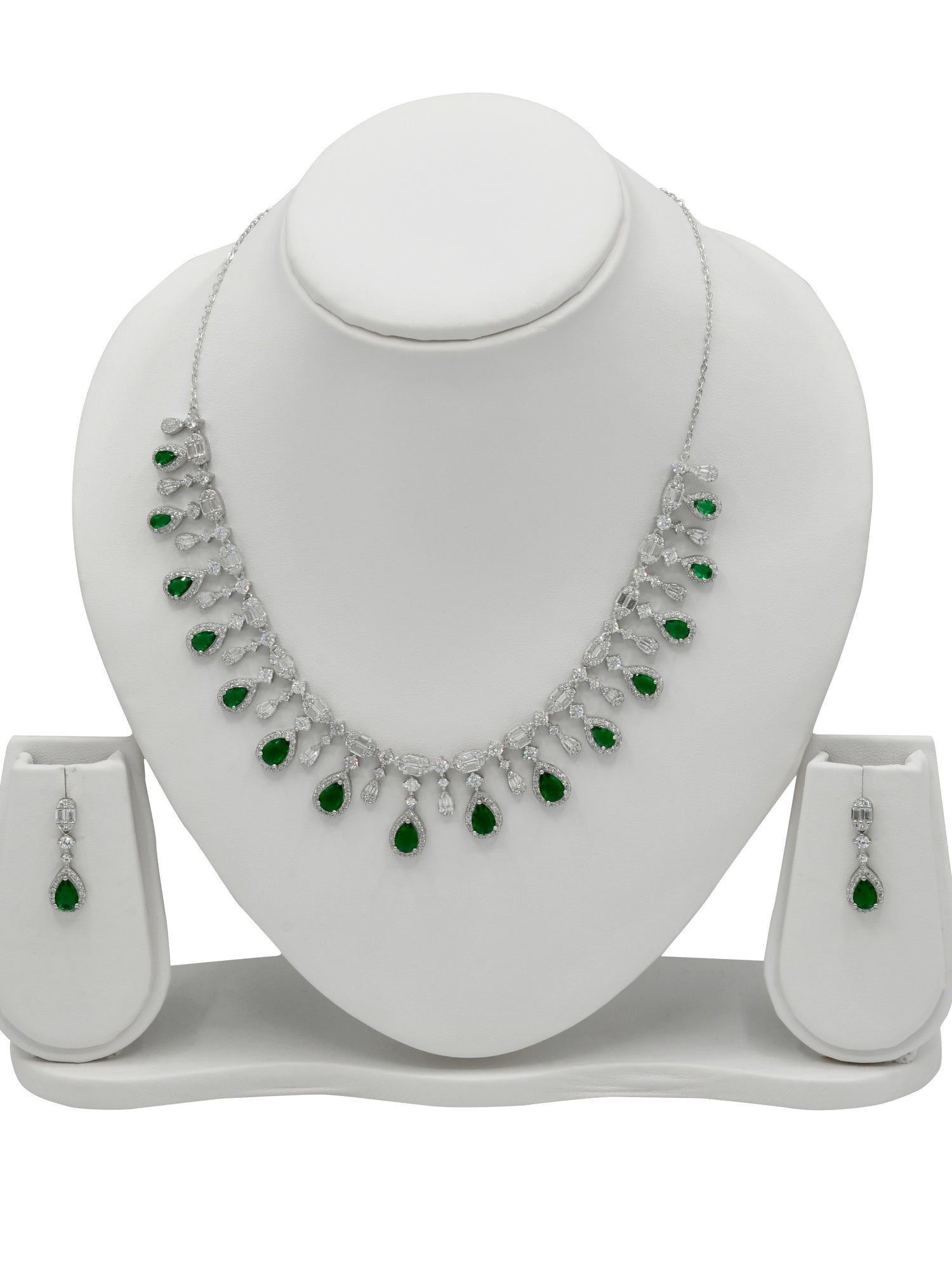 Sterling Silver CZ Necklace Set - Roop Darshan