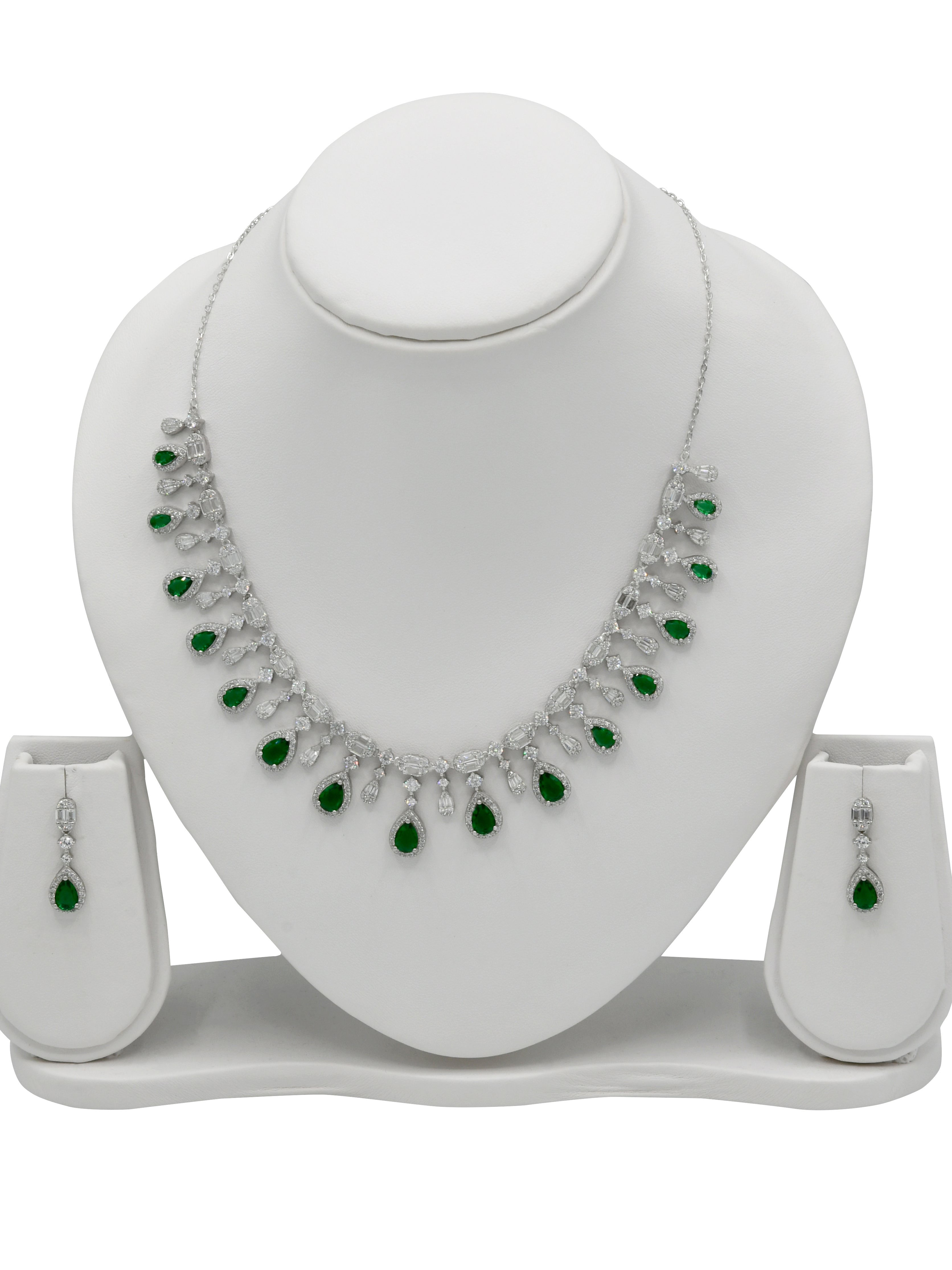 Sterling Silver CZ Necklace Set - Roop Darshan