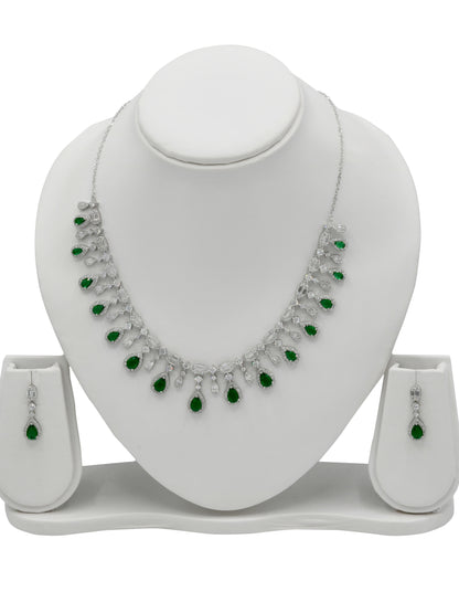 Sterling Silver CZ Necklace Set - Roop Darshan