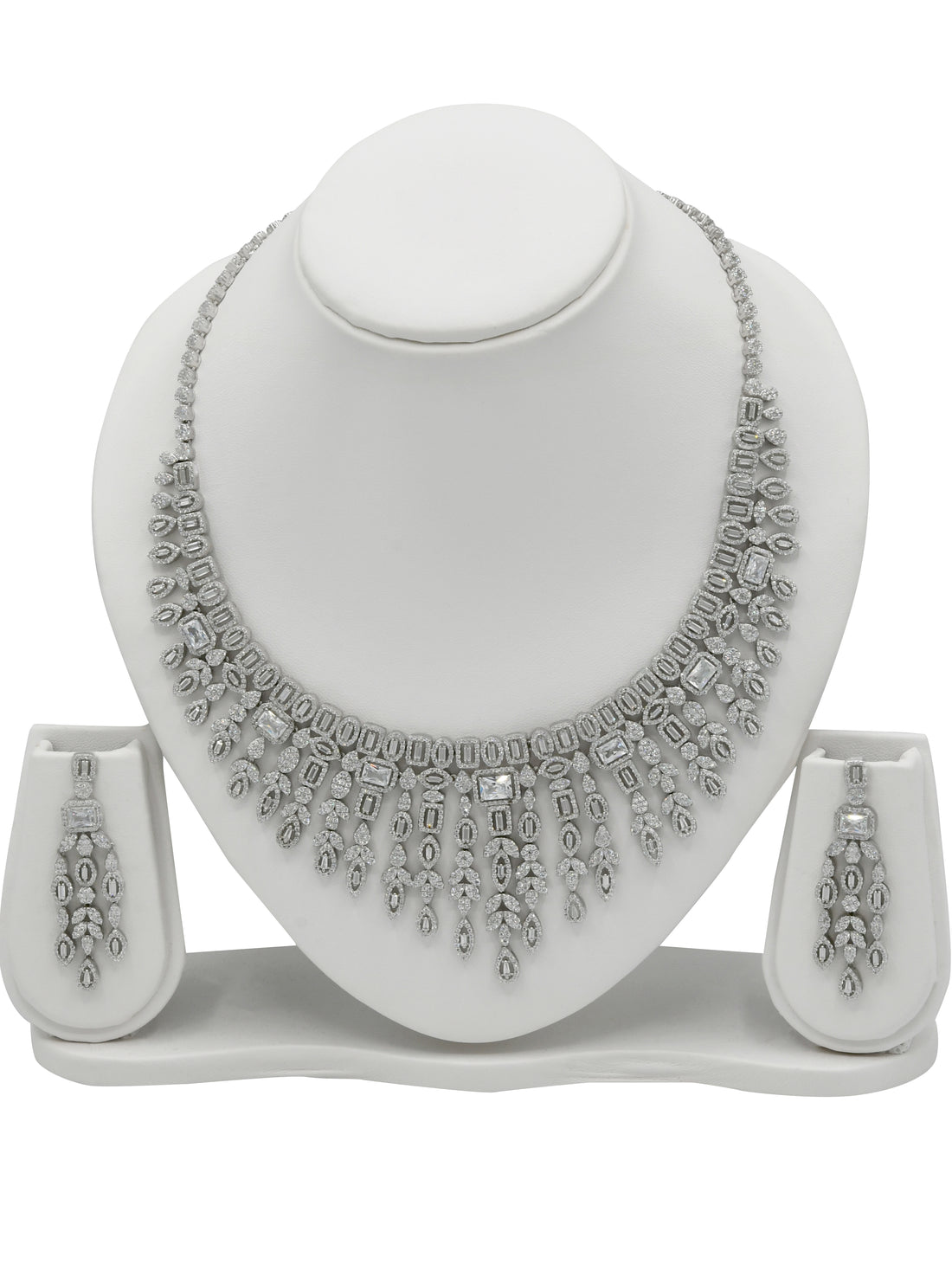 Sterling Silver CZ Necklace Set - Roop Darshan
