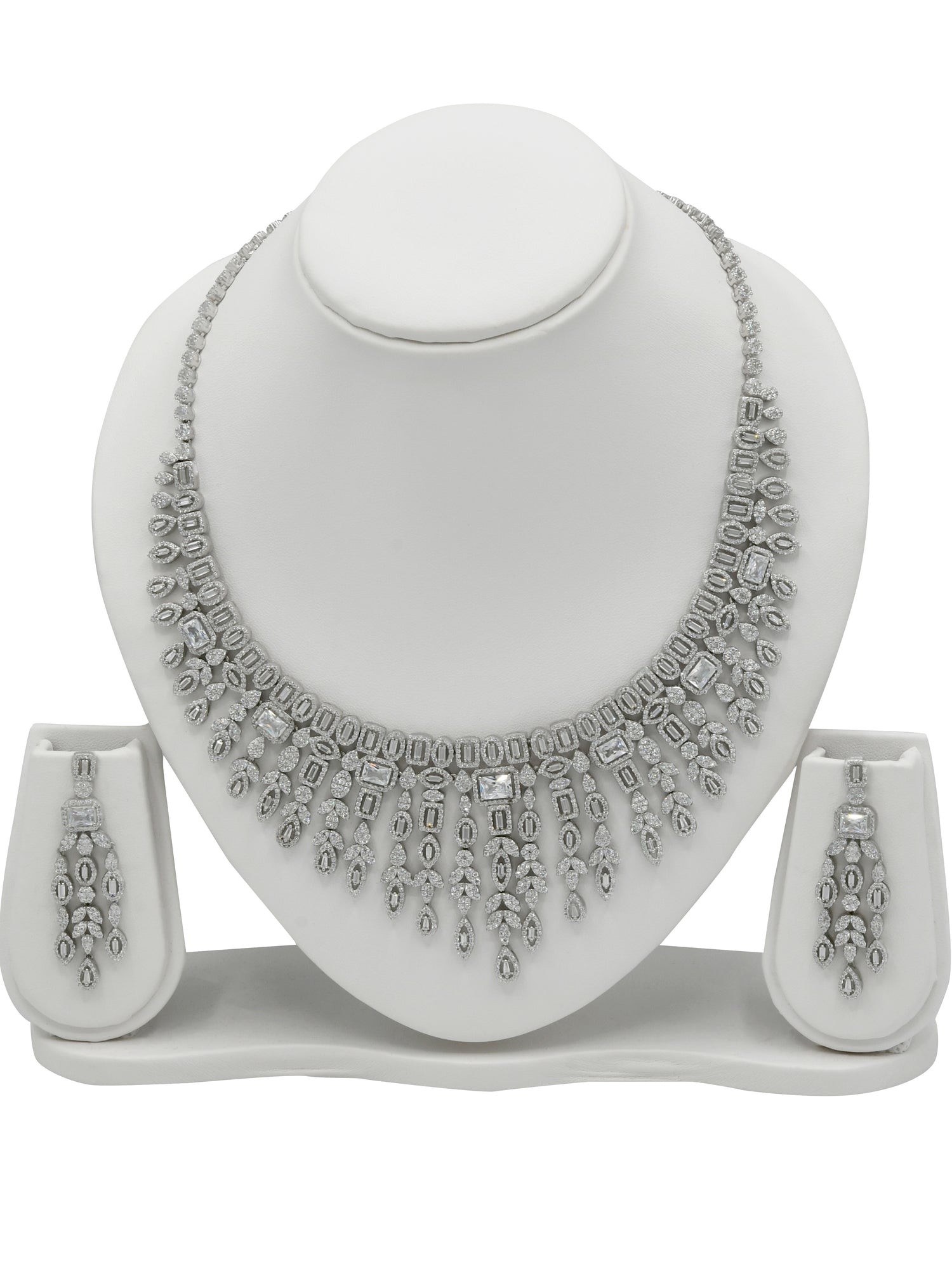 Sterling Silver CZ Necklace Set - Roop Darshan