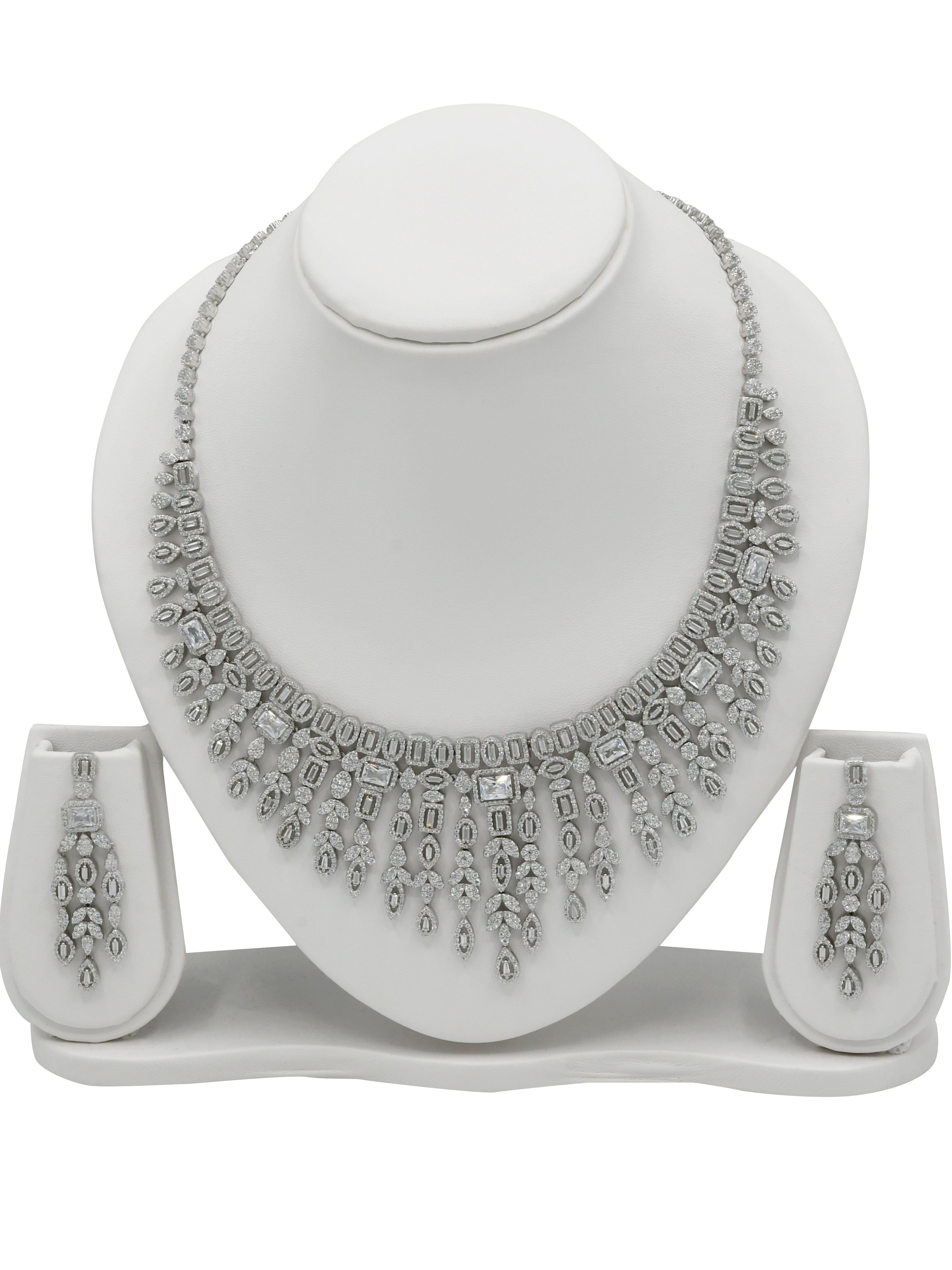 Sterling Silver CZ Necklace Set - Roop Darshan
