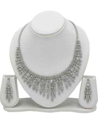 Sterling Silver CZ Necklace Set - Roop Darshan