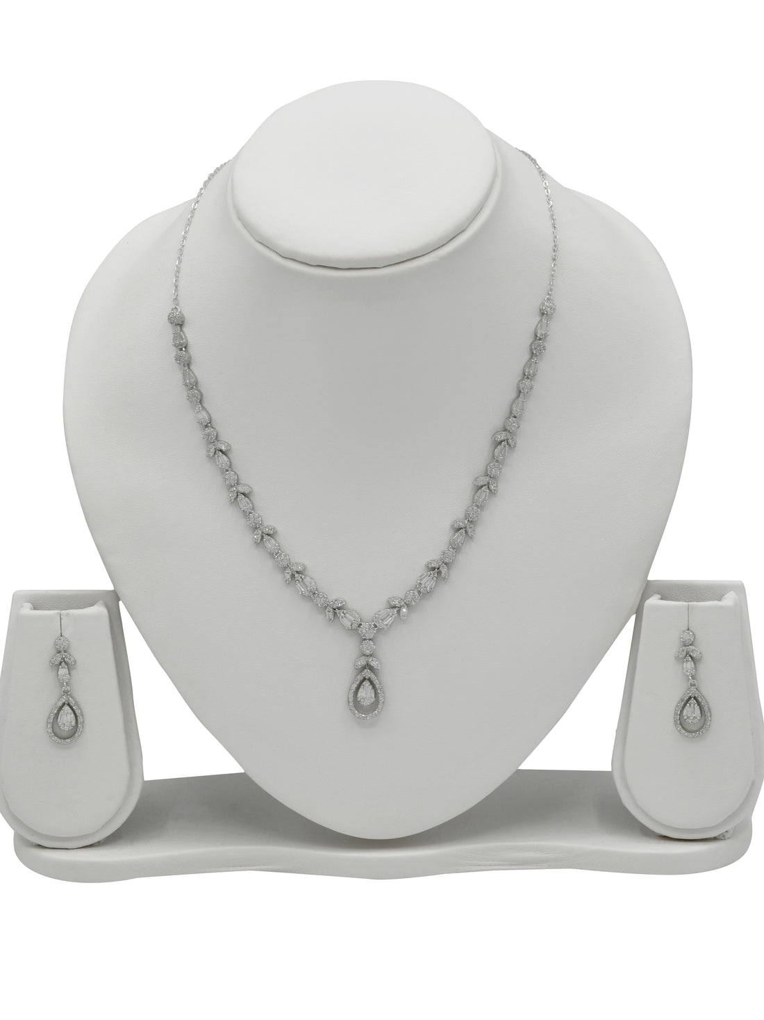 Sterling Silver CZ Necklace Set - Roop Darshan