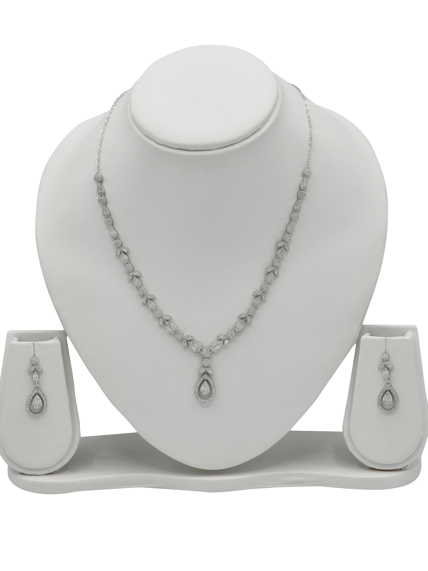 Sterling Silver CZ Necklace Set - Roop Darshan