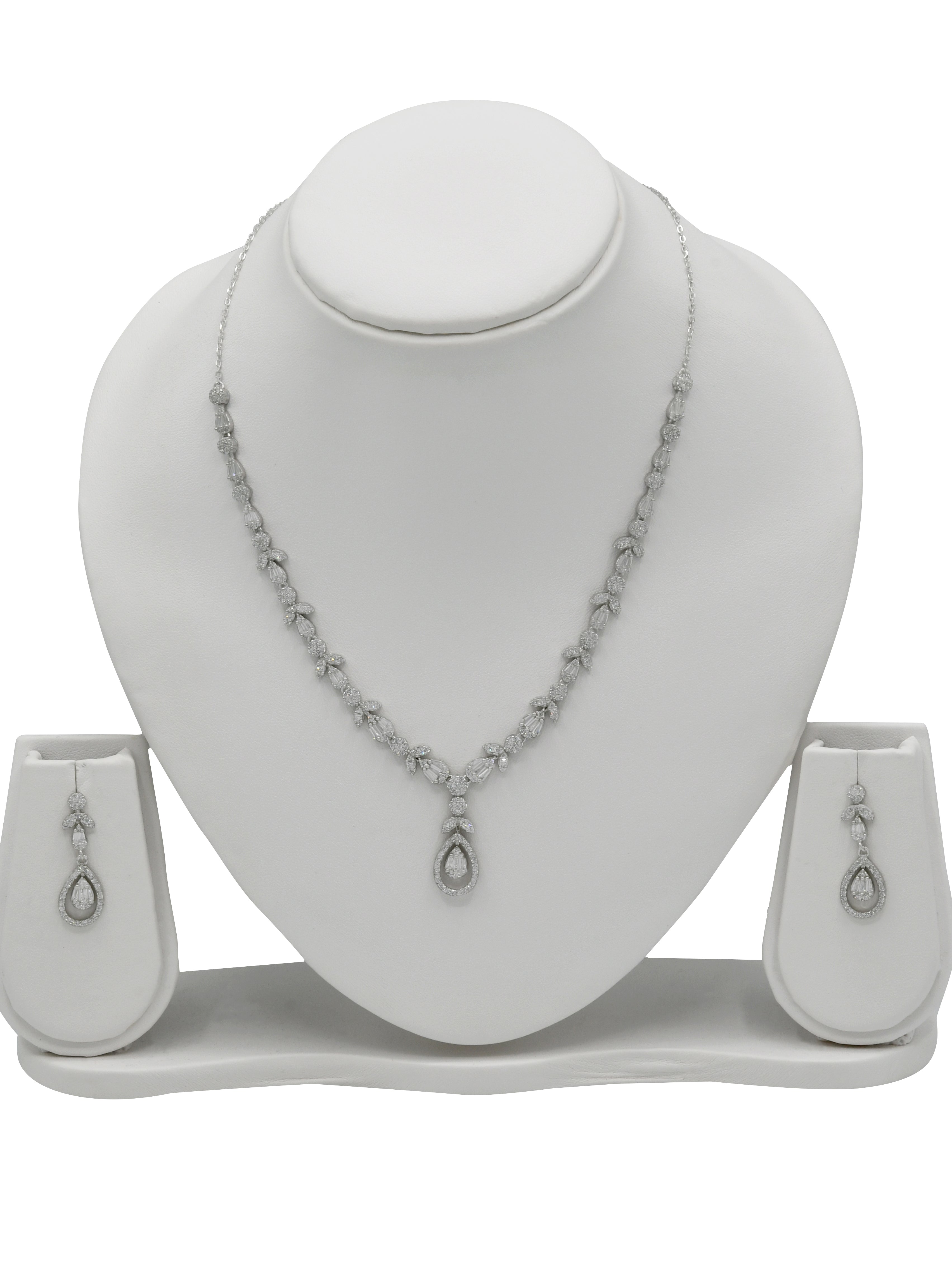 Sterling Silver CZ Necklace Set - Roop Darshan