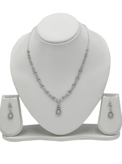 Sterling Silver CZ Necklace Set - Roop Darshan