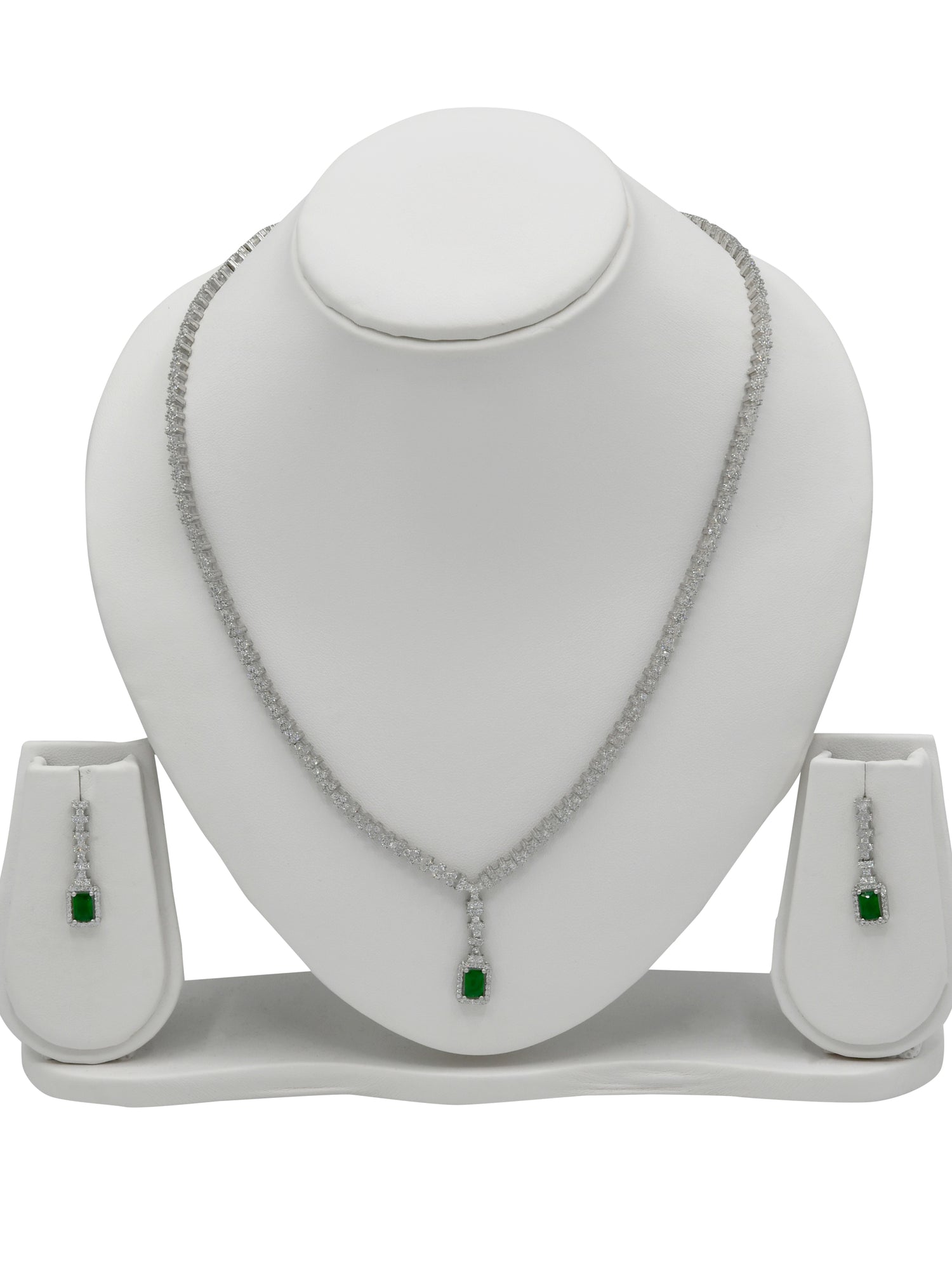 Sterling Silver CZ Necklace Set - Roop Darshan