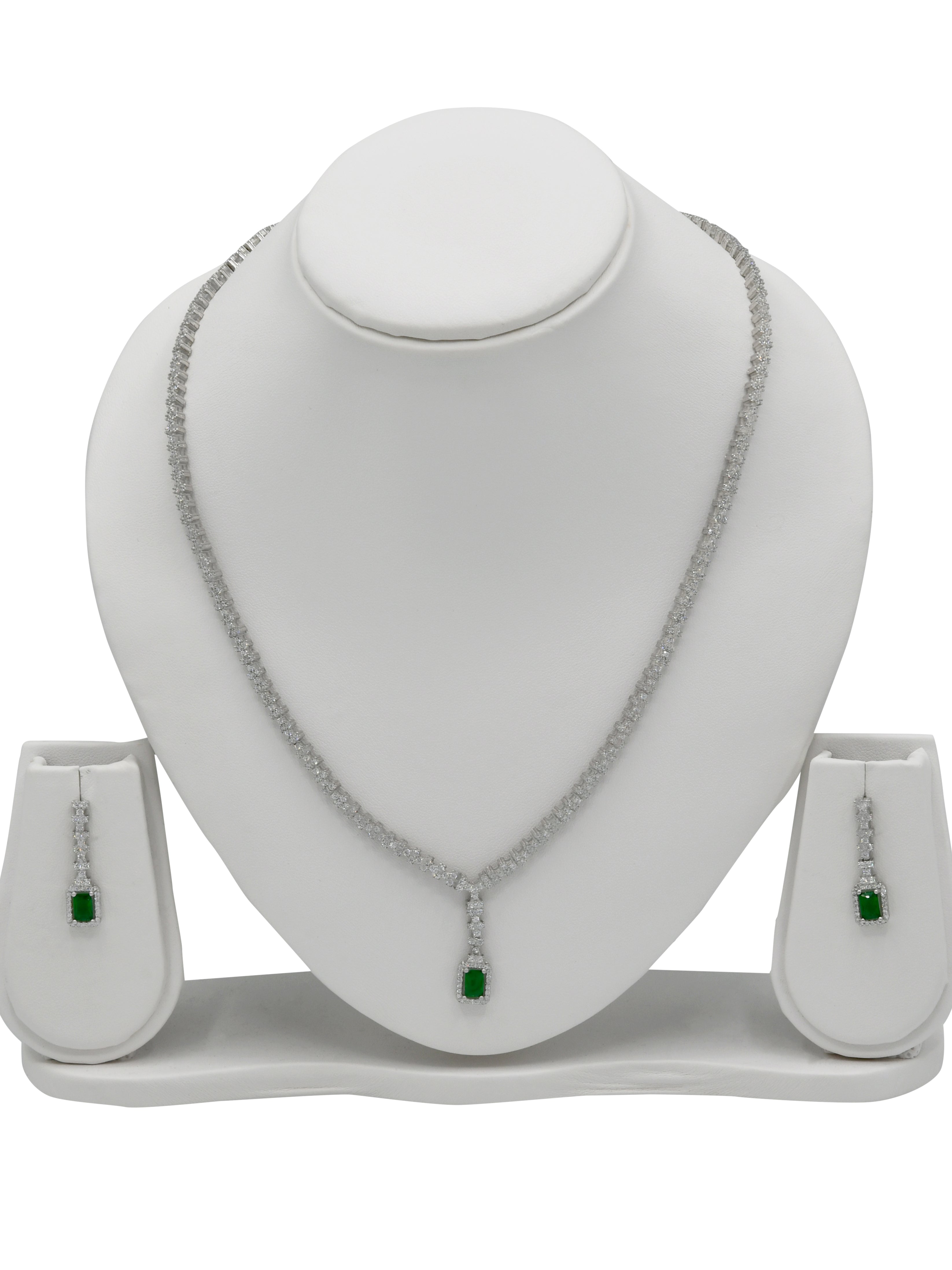 Sterling Silver CZ Necklace Set - Roop Darshan