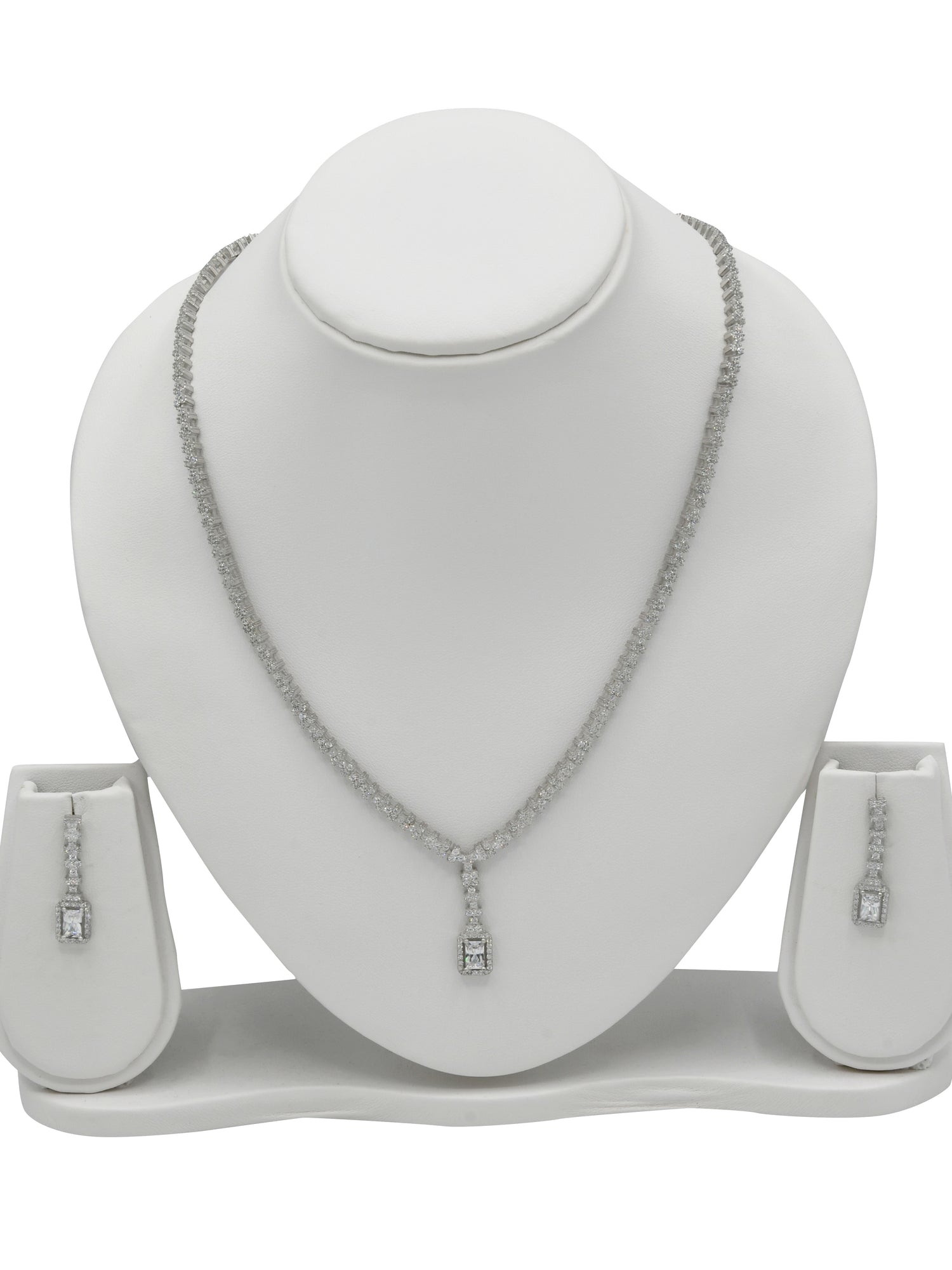 Sterling Silver CZ Necklace Set - Roop Darshan