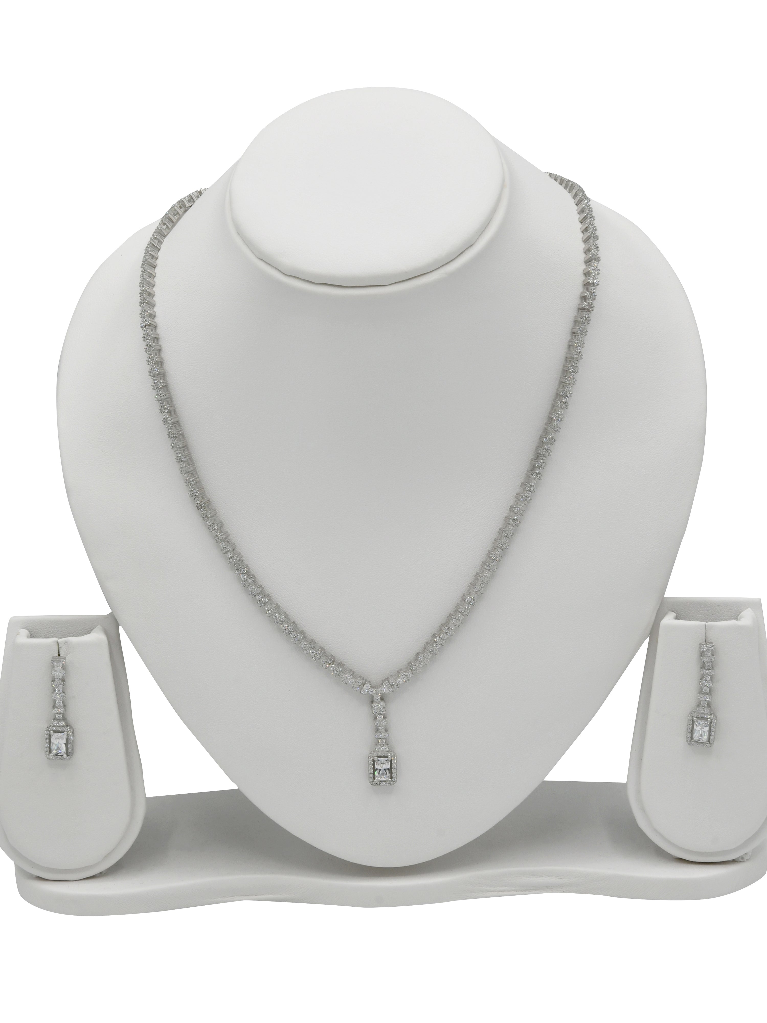Sterling Silver CZ Necklace Set - Roop Darshan