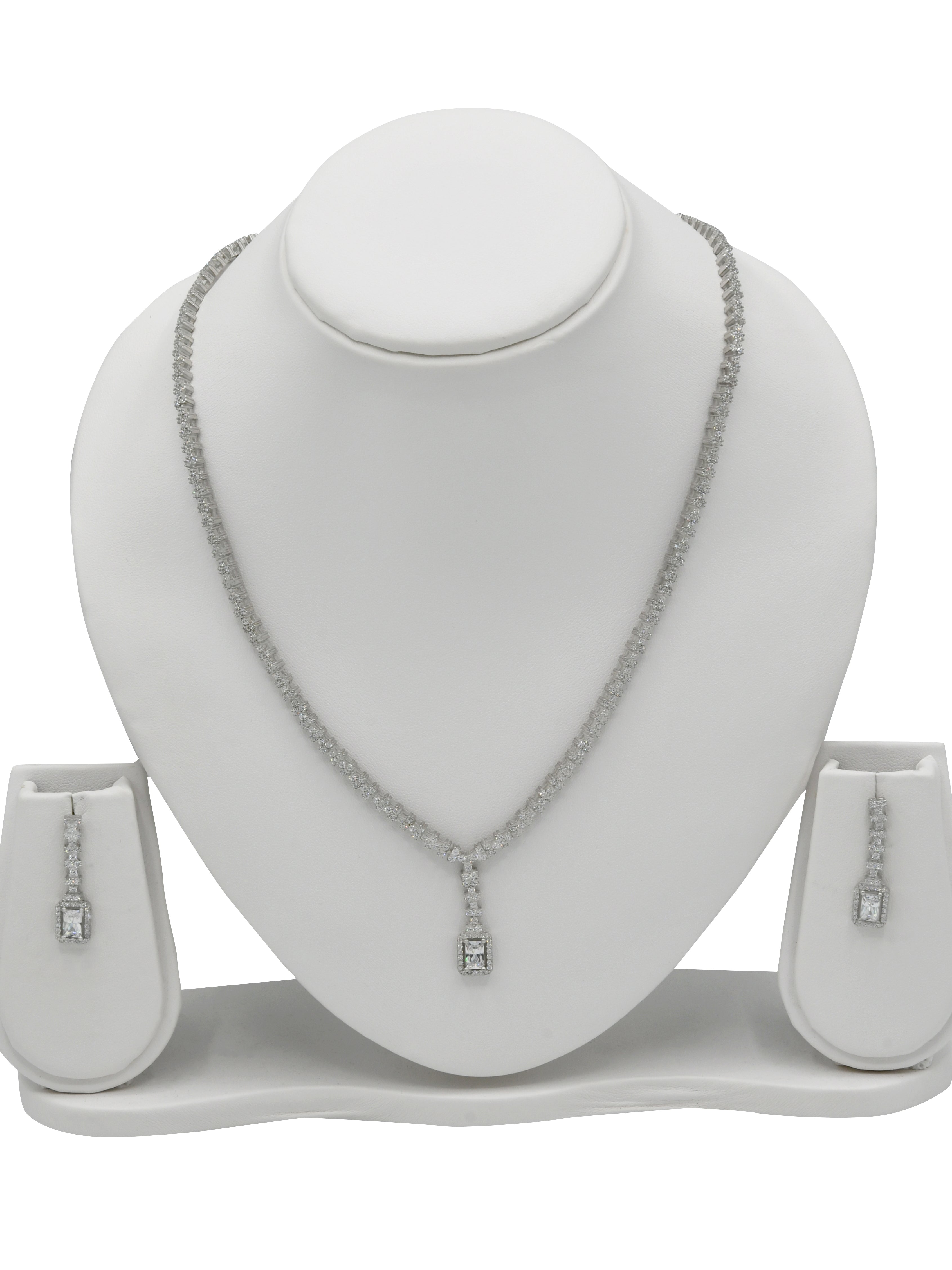 Sterling Silver CZ Necklace Set - Roop Darshan