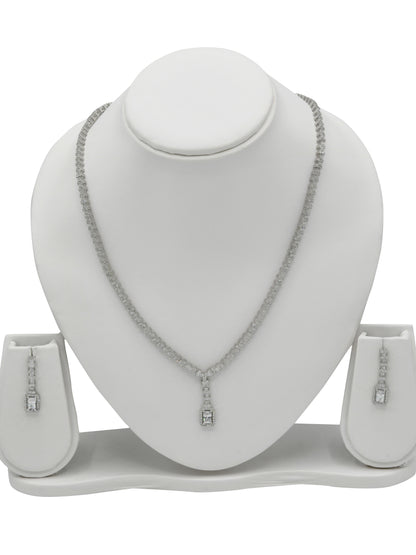 Sterling Silver CZ Necklace Set - Roop Darshan
